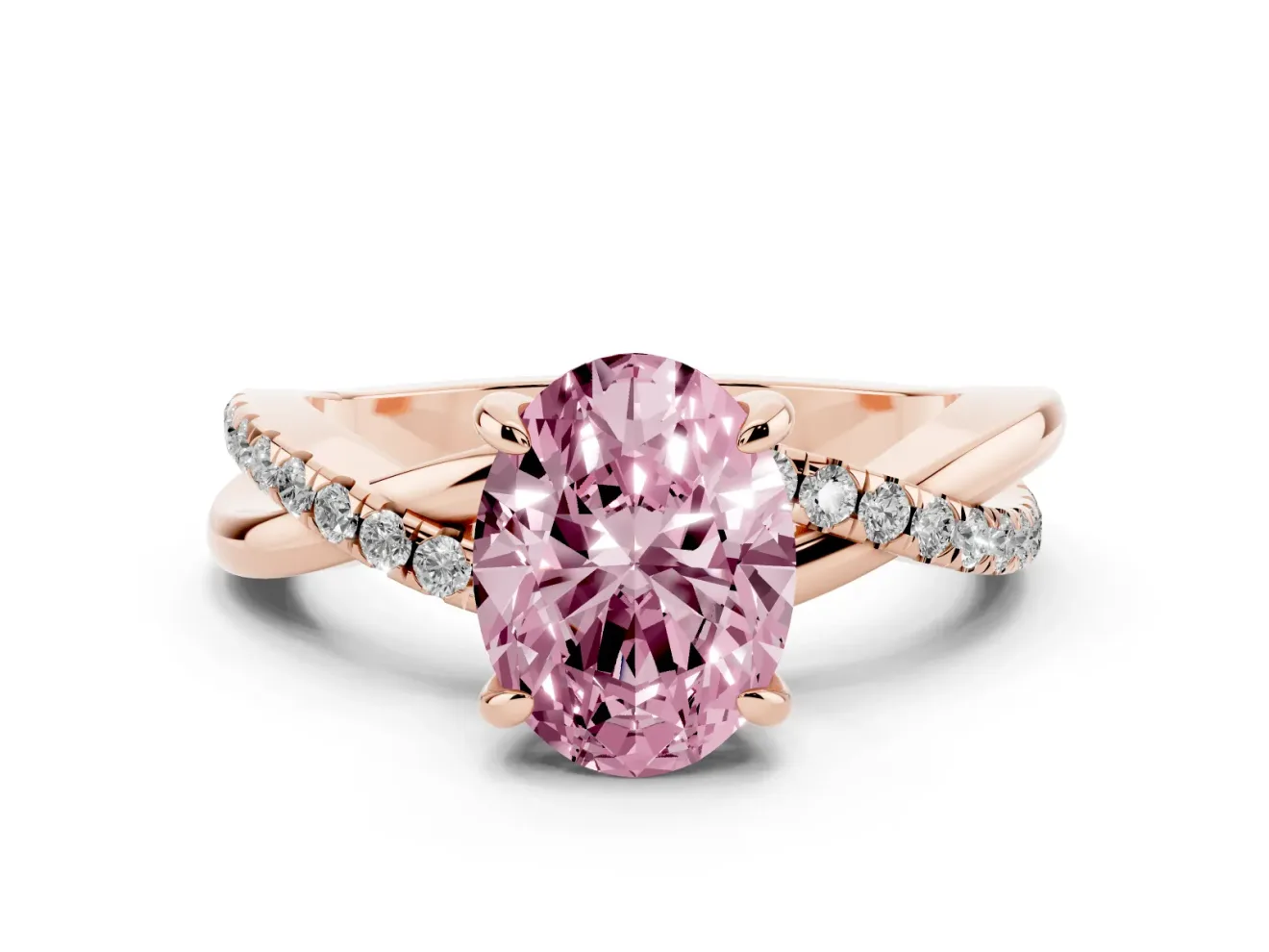 Oval Twist Engagement Ring Setting for a Fancy Pink Lab-Grown Diamond | Crossover Band | Rose Gold