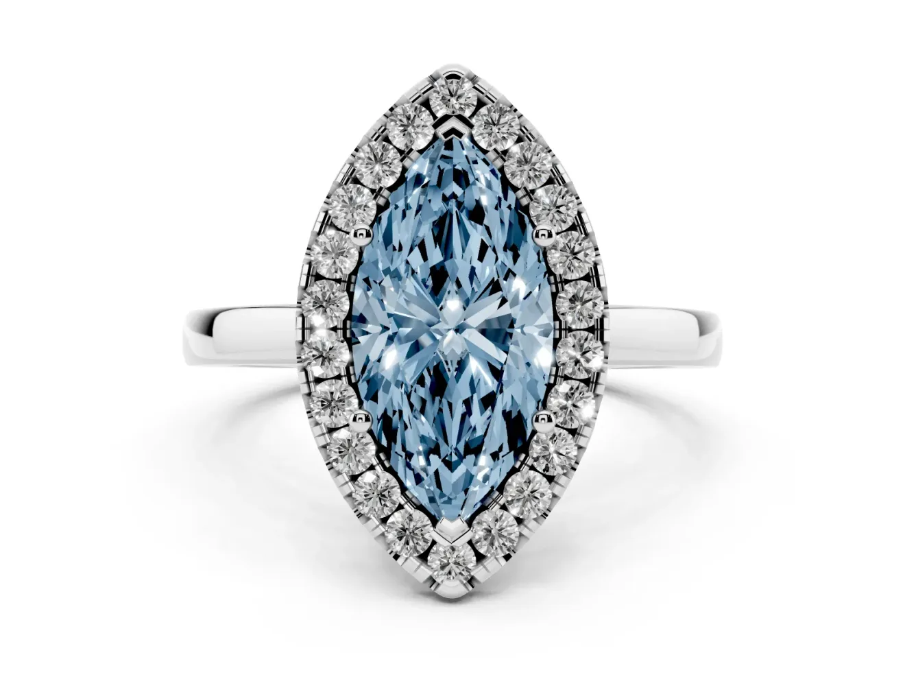 Marquise Thin Halo Engagement Ring Setting for a Fancy Blue Lab-Grown Diamond | Plain Polished Band | Platinum