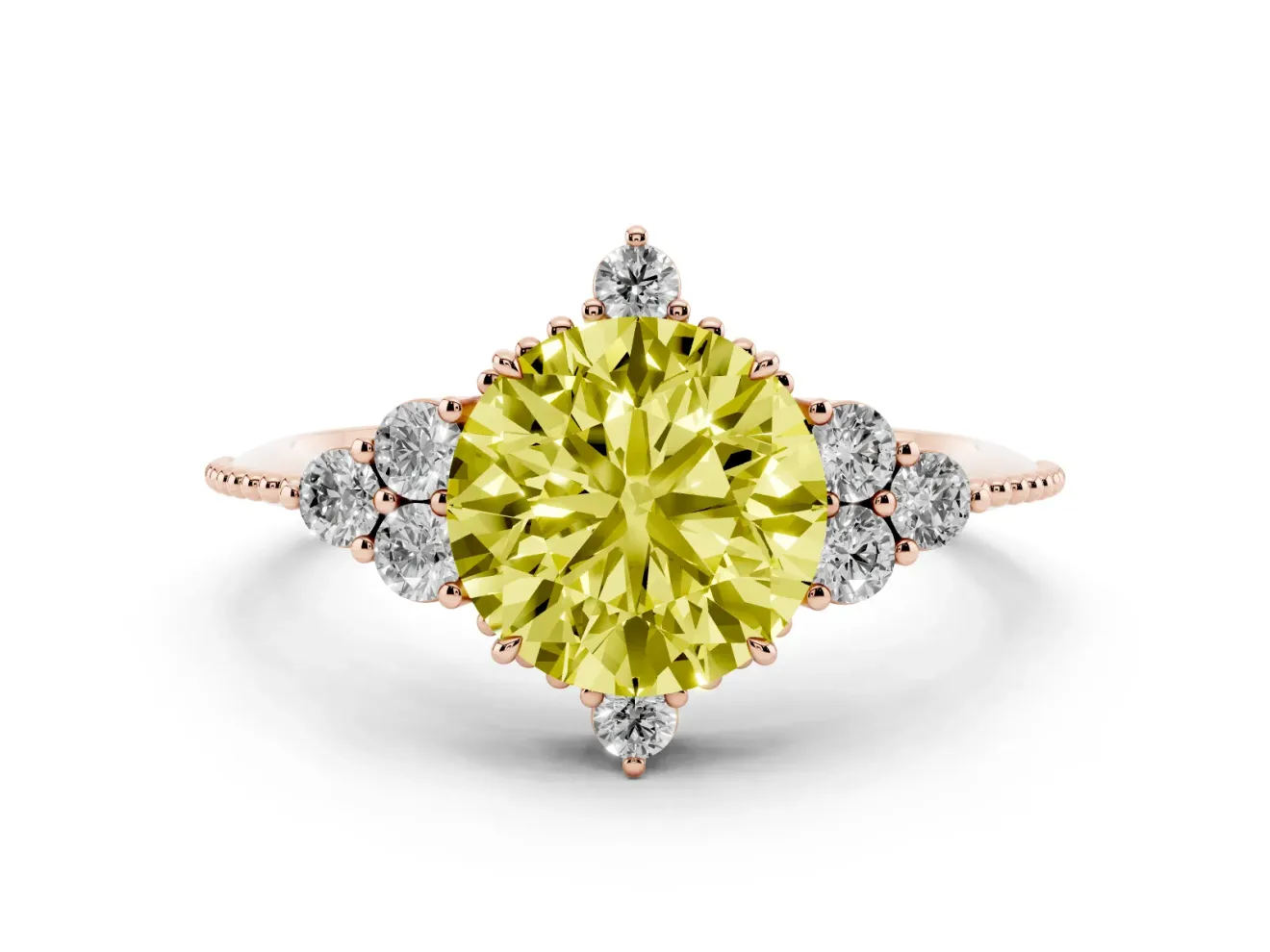 Round Cluster Engagement Ring Setting for a Fancy Yellow Lab-Grown Diamond | Rose Gold