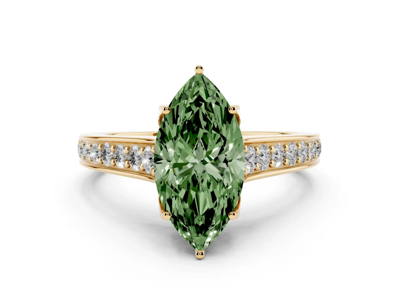 Marquise Graduated Pavé Engagement Ring Setting for a Fancy Green Lab-Grown Diamond | Yellow Gold