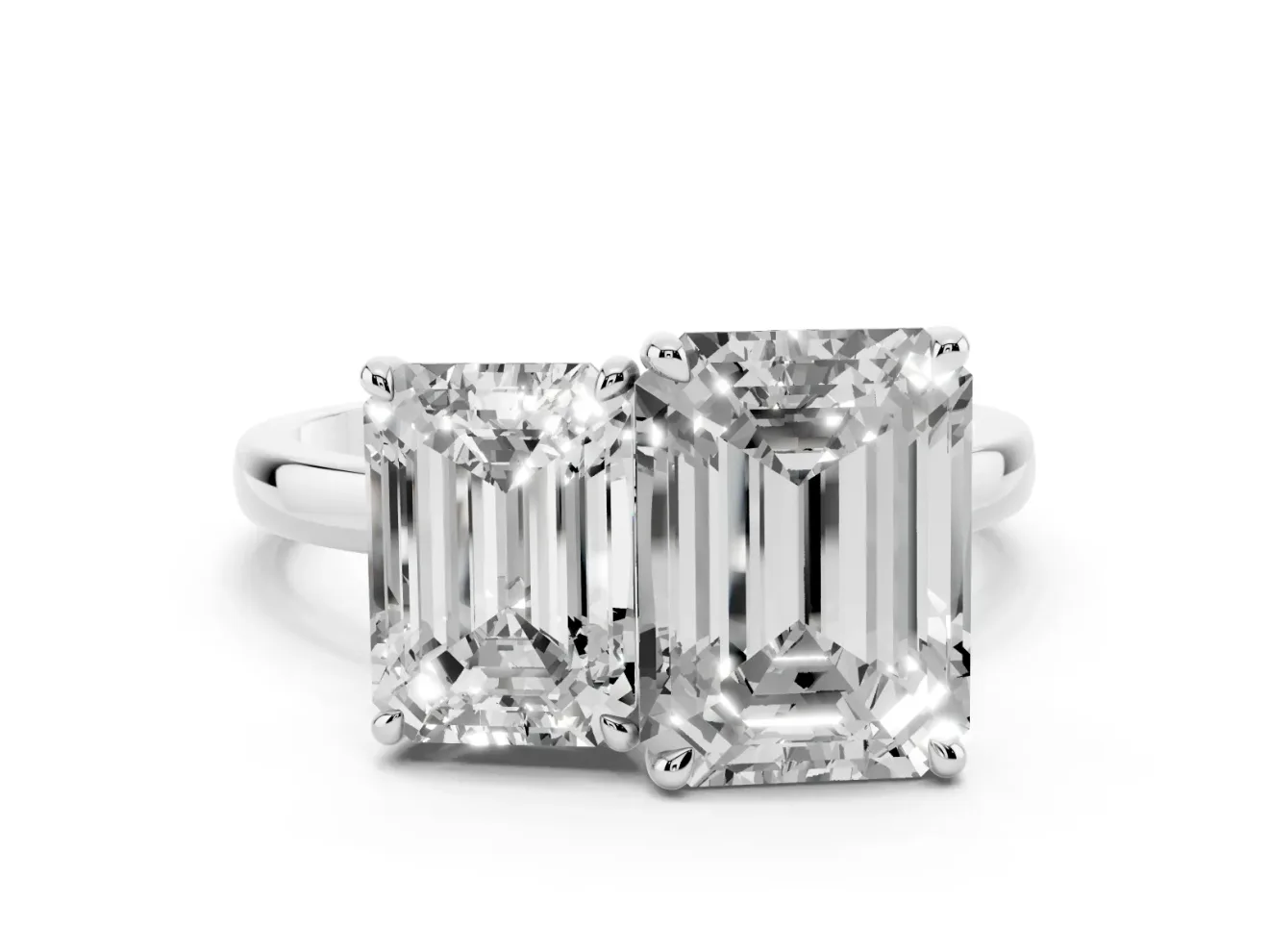 Emerald Cut and Emerald Cut Toi Moi Ring Set in Platinum with Prong Setting