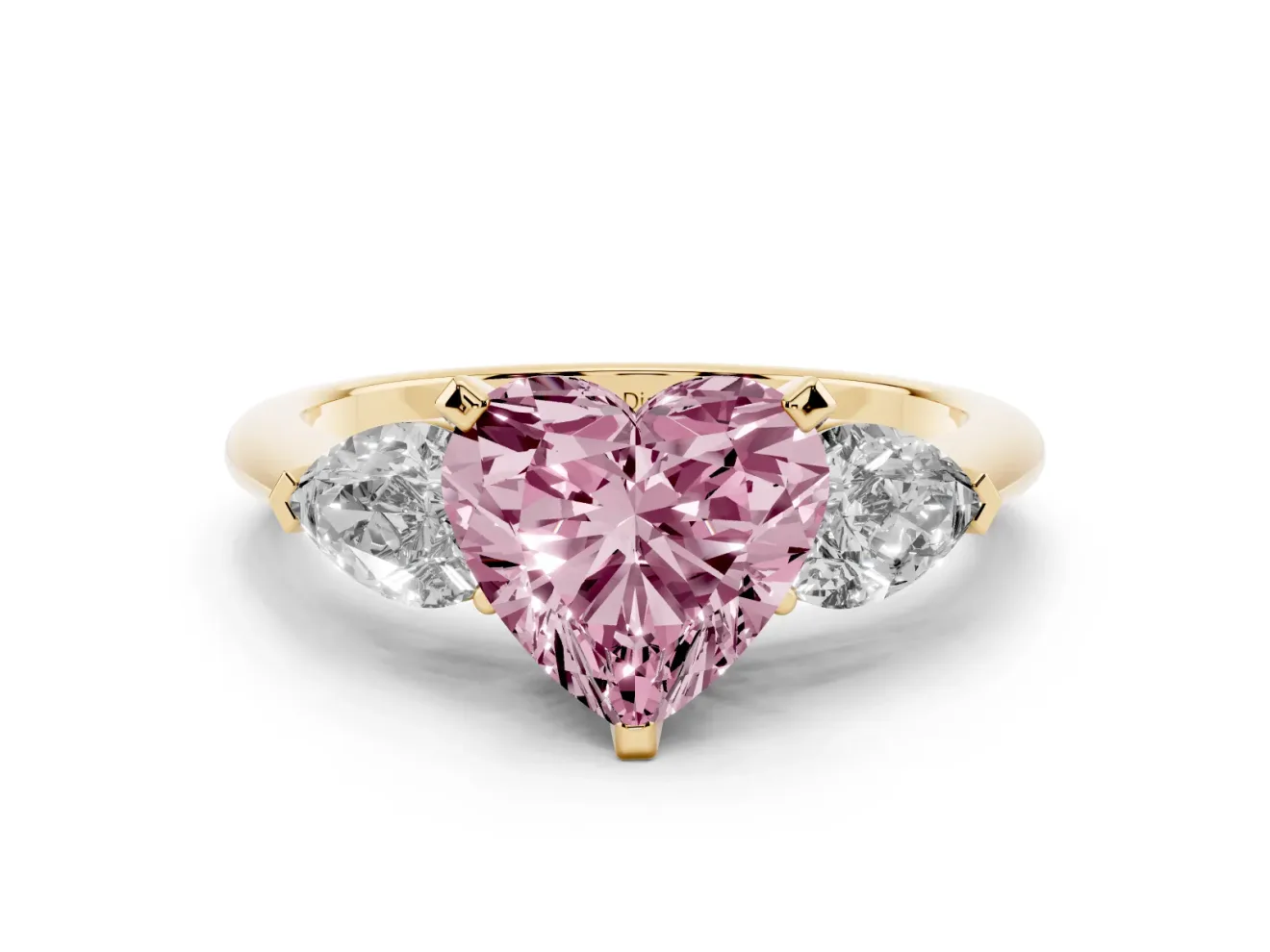 Heart-Shaped 3-Stone Engagement Ring Setting for a Fancy Pink Lab-Grown Diamond | Yellow Gold