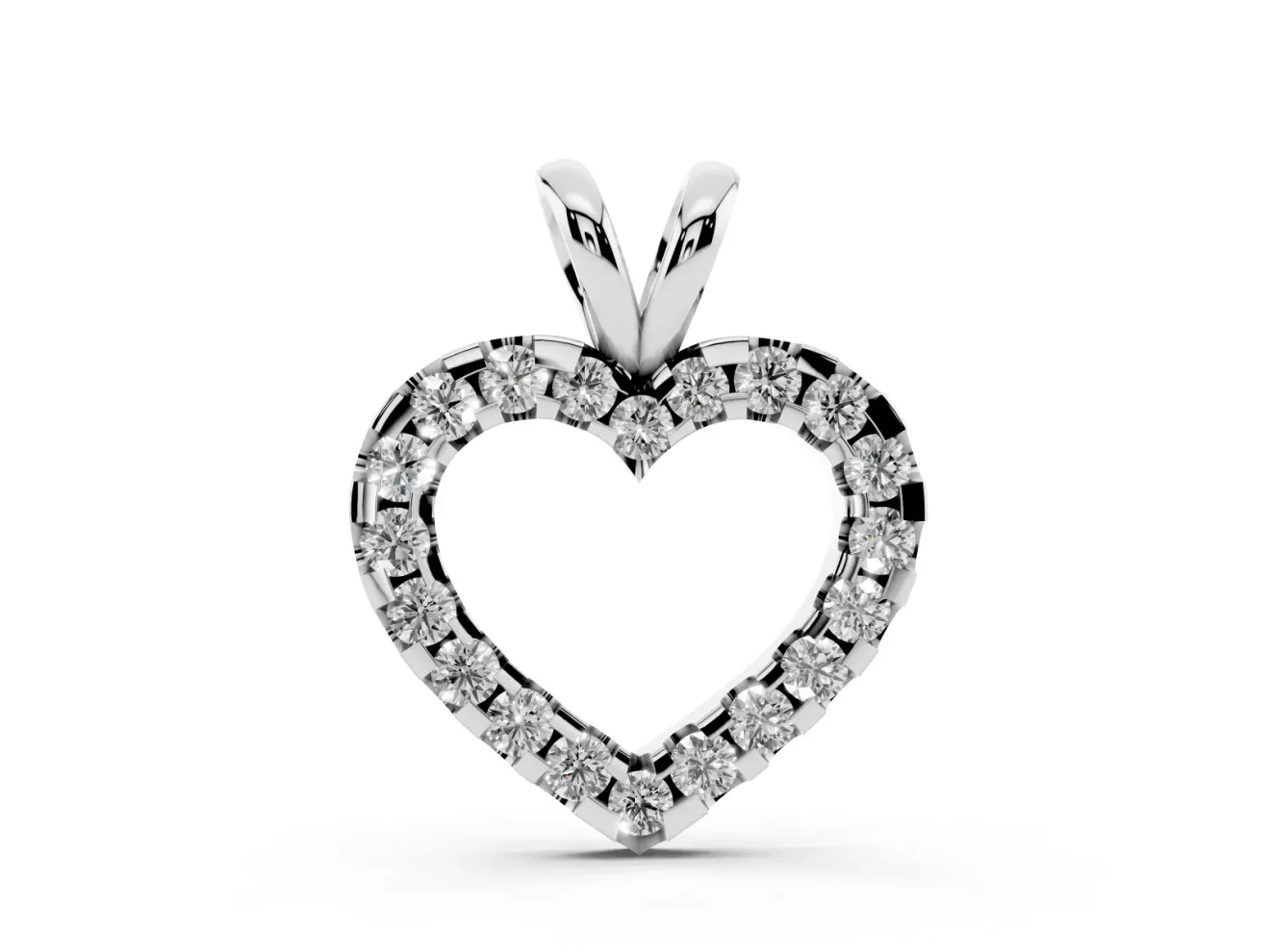 Round Lab-Grown Diamond Pavé Open Heart Pendant Necklace | Split Bail | Sterling Silver