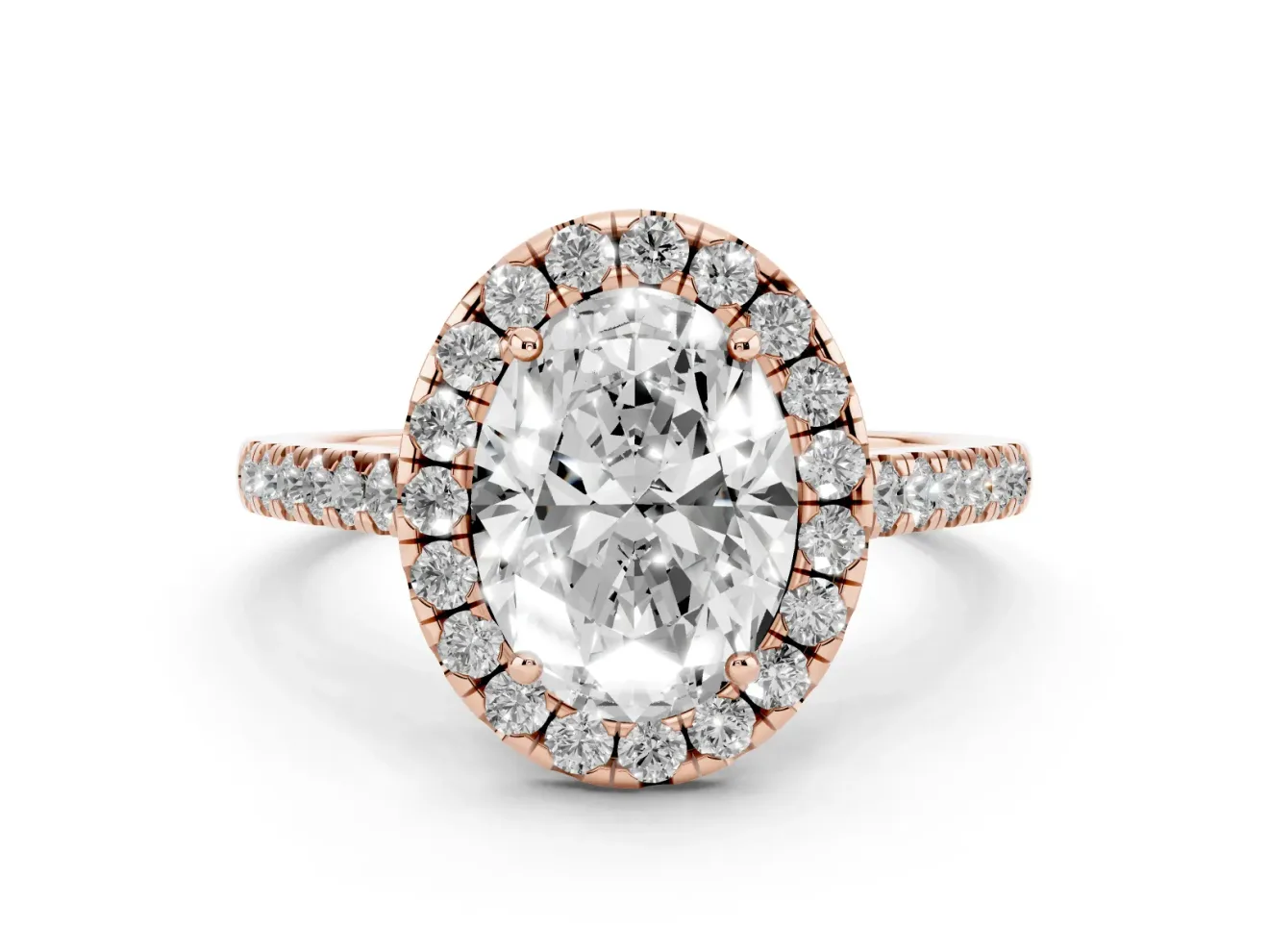 Oval Halo Engagement Ring Setting | Pave Shoulders | Rose Gold