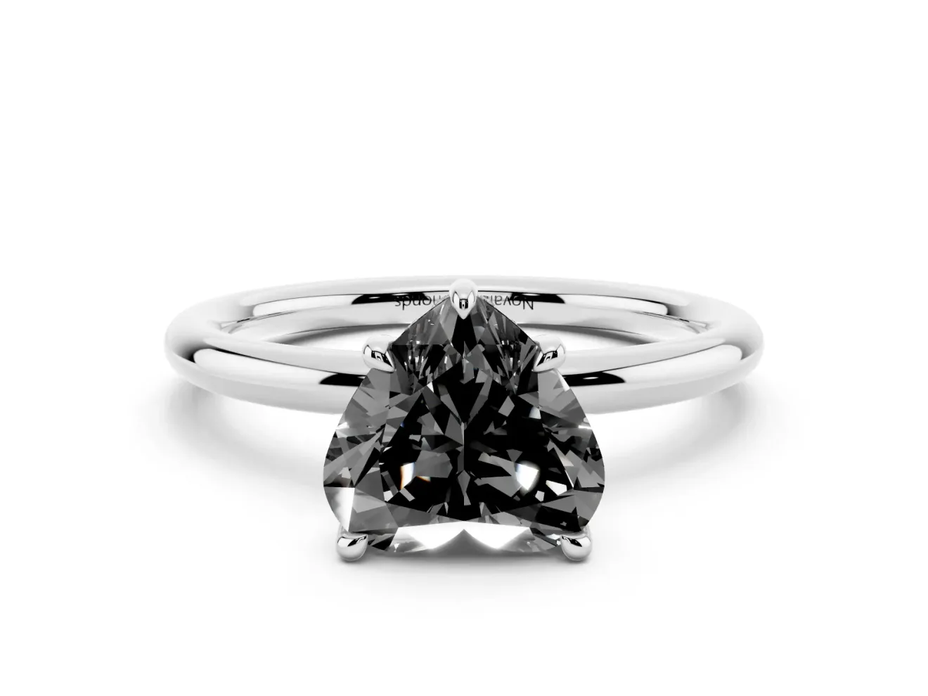 Fancy Black Heart Cut Diamond Solitaire Ring Set in Platinum with Thin Band and Prong Setting