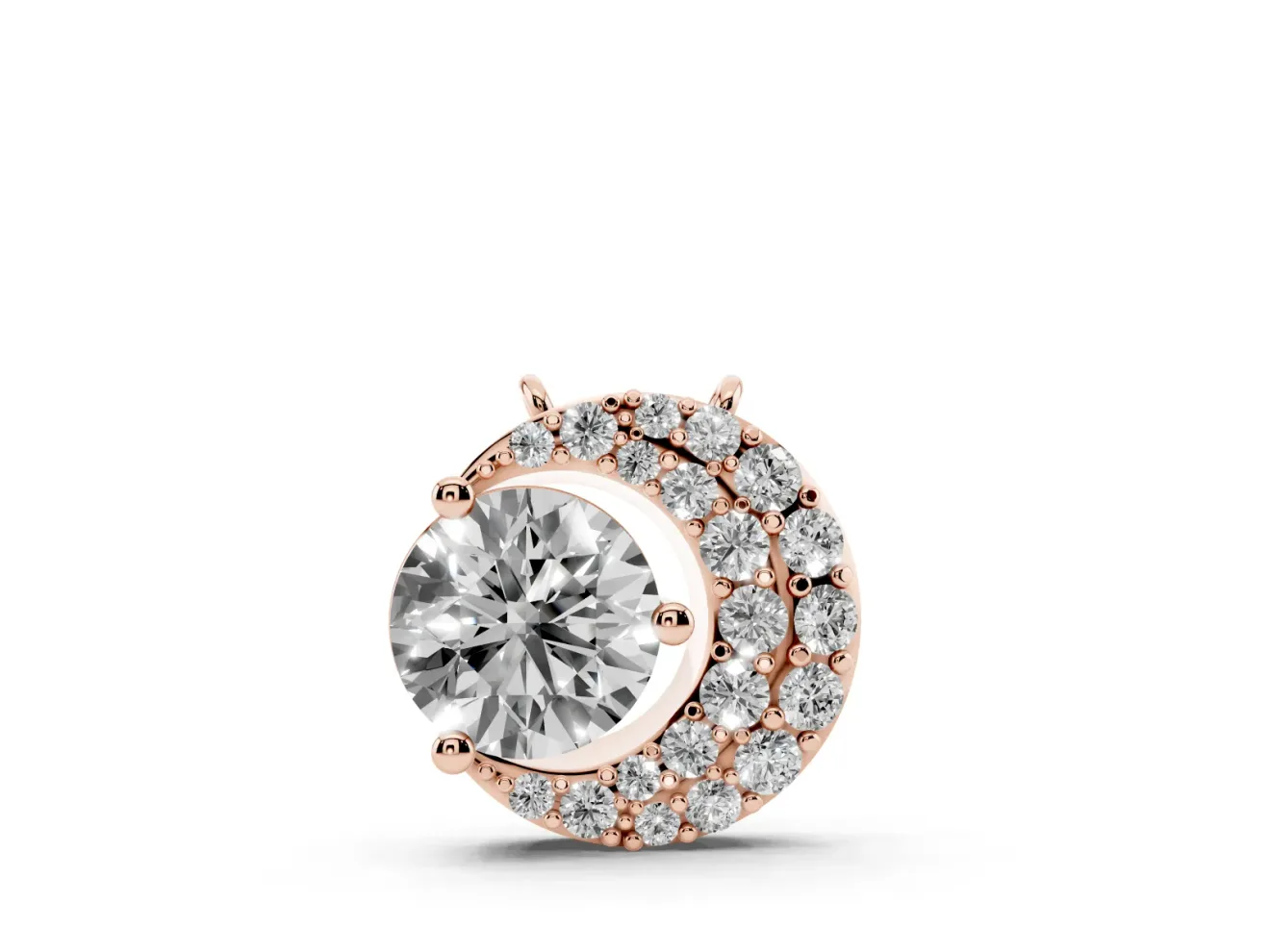 Round Lab-Grown Diamond Crescent Moon Pendant Necklace | Pavé Crescent | Rose Gold
