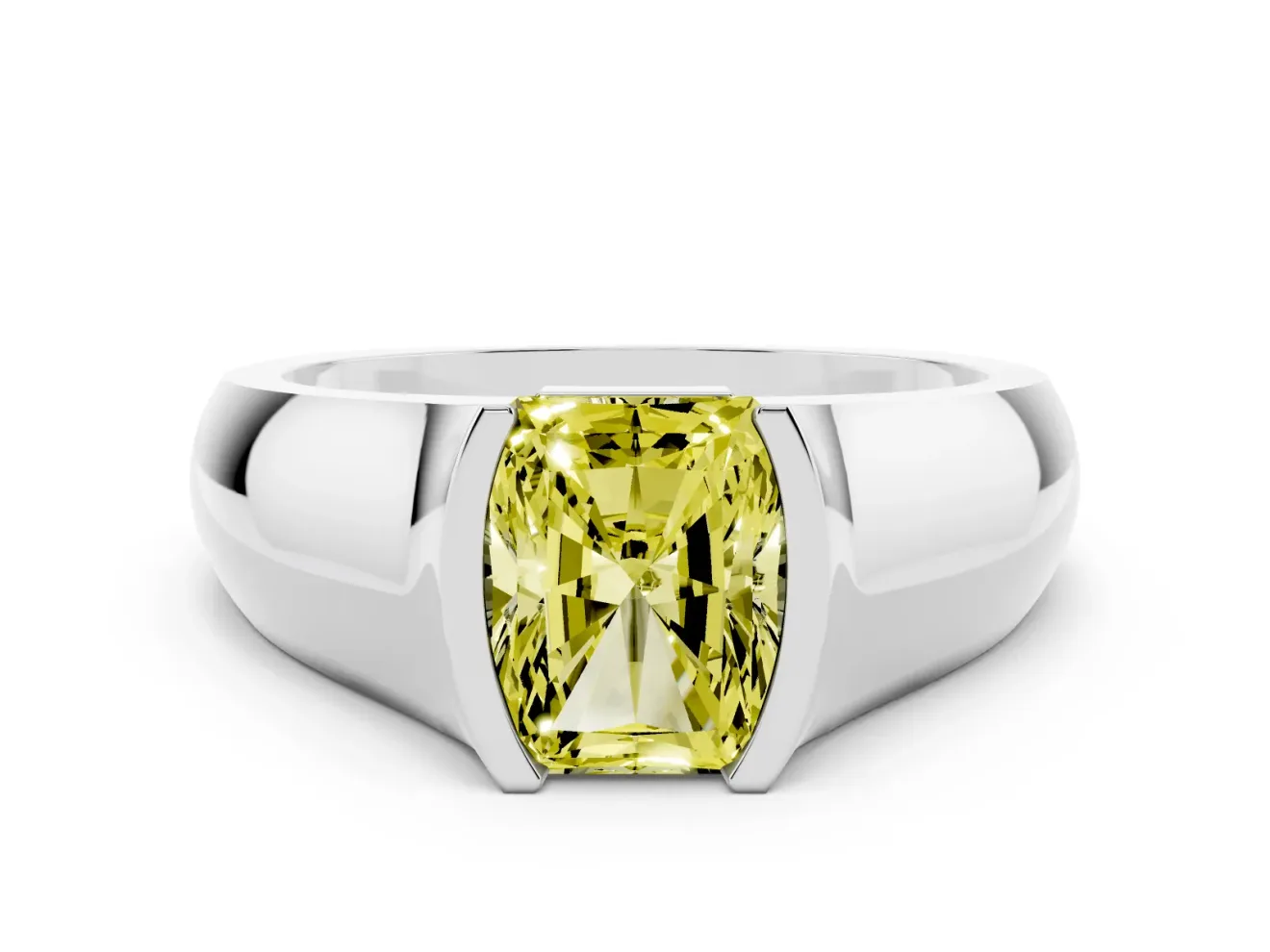 Radiant Cut Half Bezel Solitaire Engagement Ring Setting for a Fancy Yellow Lab-Grown Diamond | Wide Band | Platinum