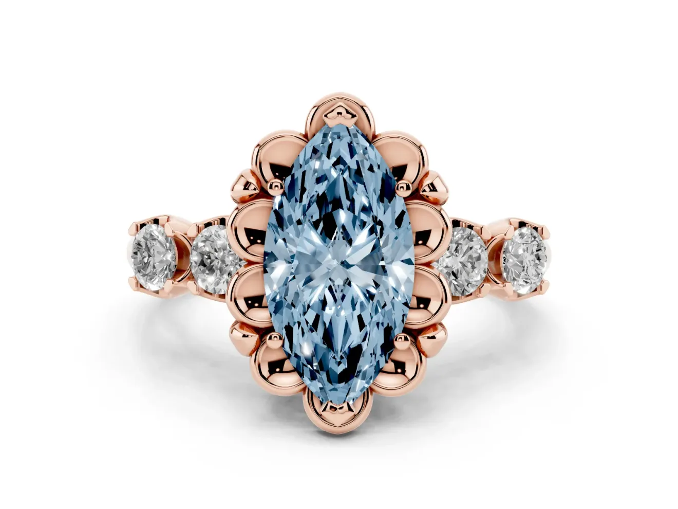 Marquise Floral Engagement Ring Setting for a Fancy Blue Lab-Grown Diamond | Petal Frame | Rose Gold