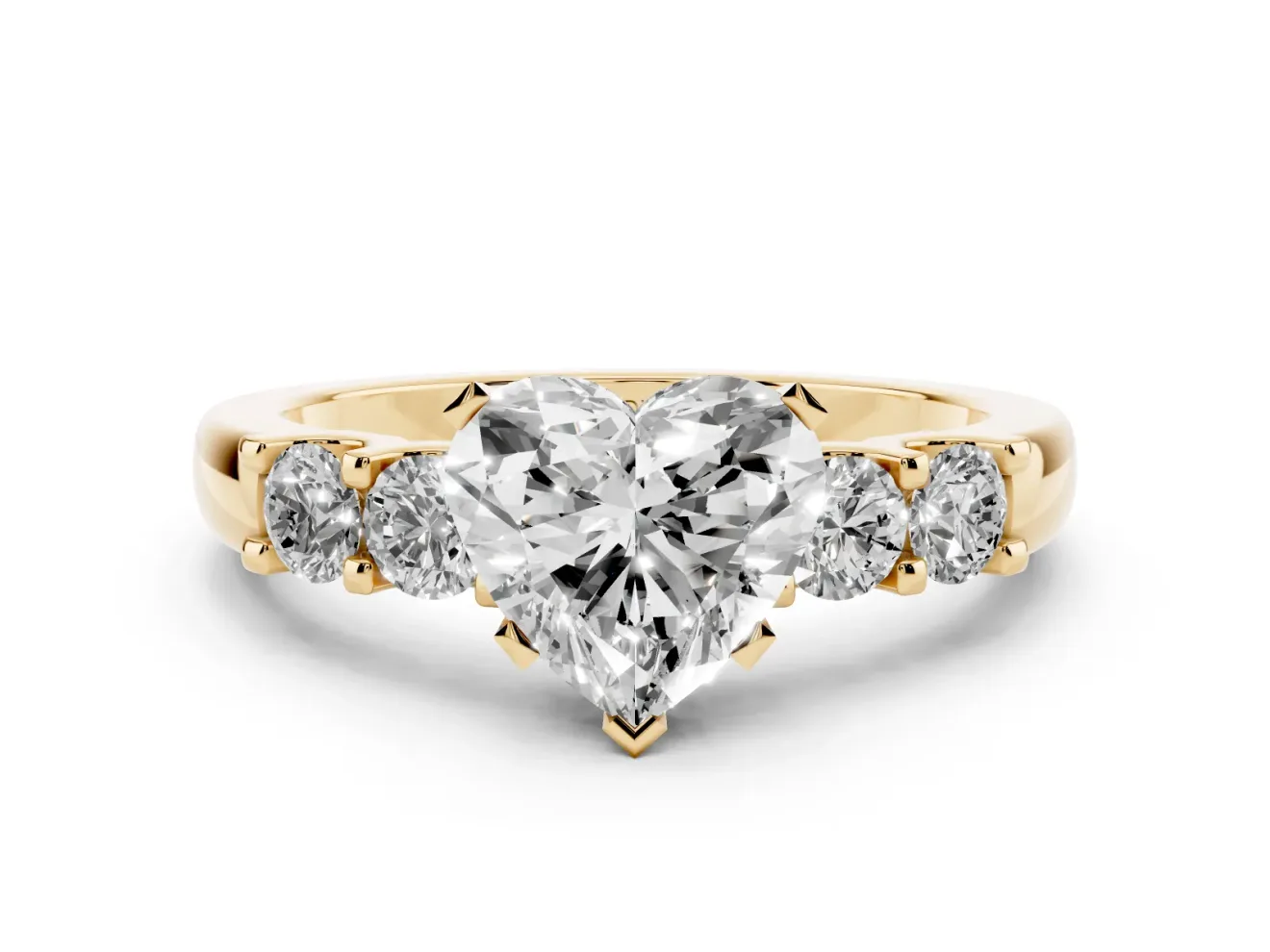 Heart-Shaped Five Stone Engagement Ring Setting | Prong-Set Side Stones | Yellow Gold