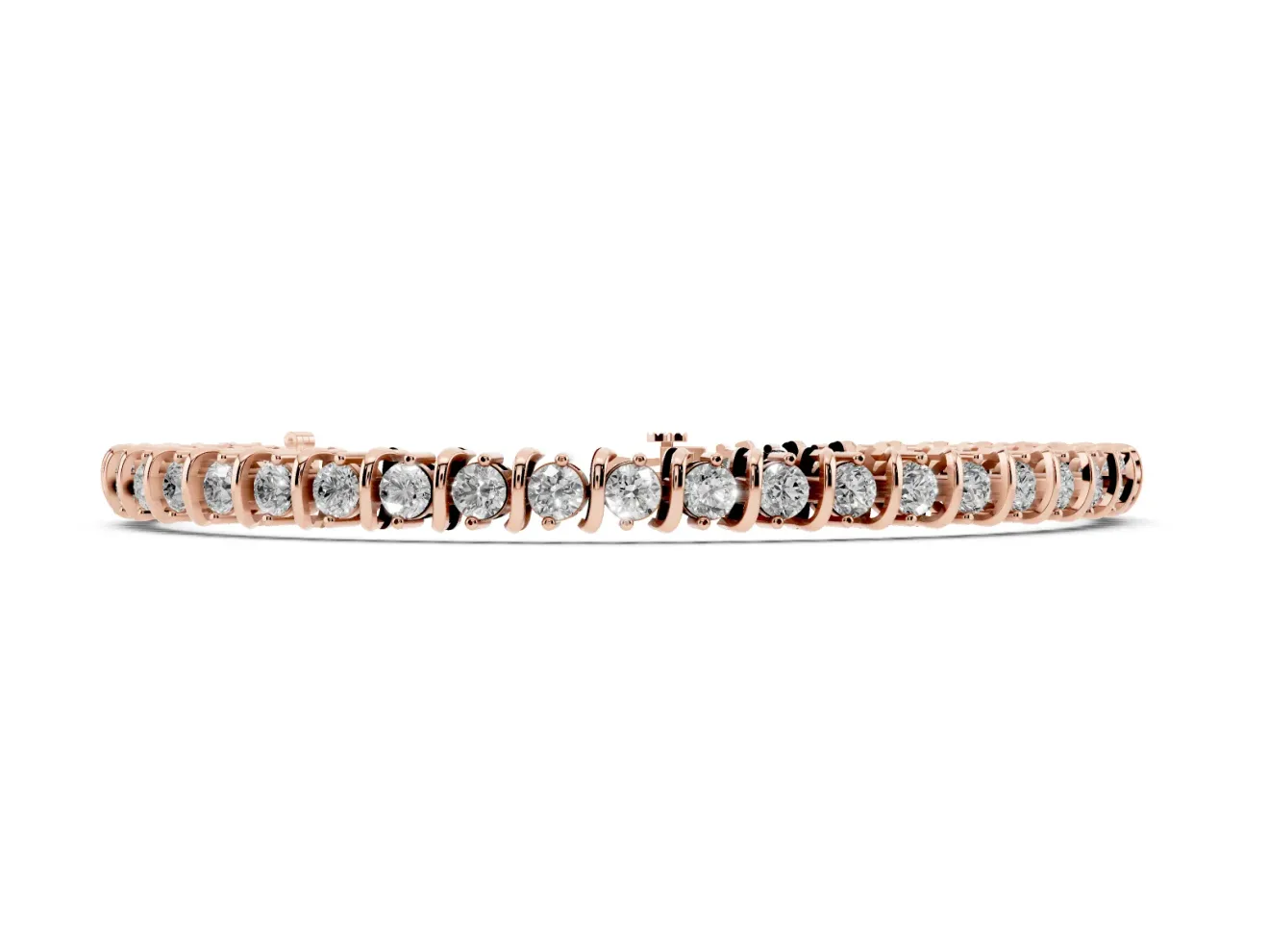 Round Lab-Grown Diamond Spiral Tennis Bracelet | Curved S-Links | Rose Gold
