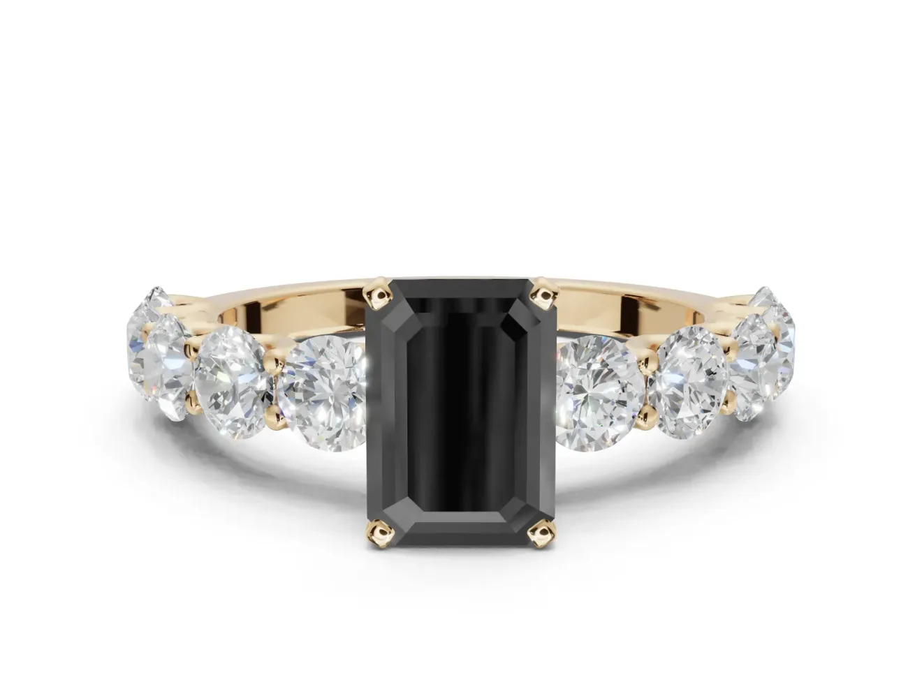 Emerald Cut Side Stone Engagement Ring Setting for a Black Center | Yellow Gold