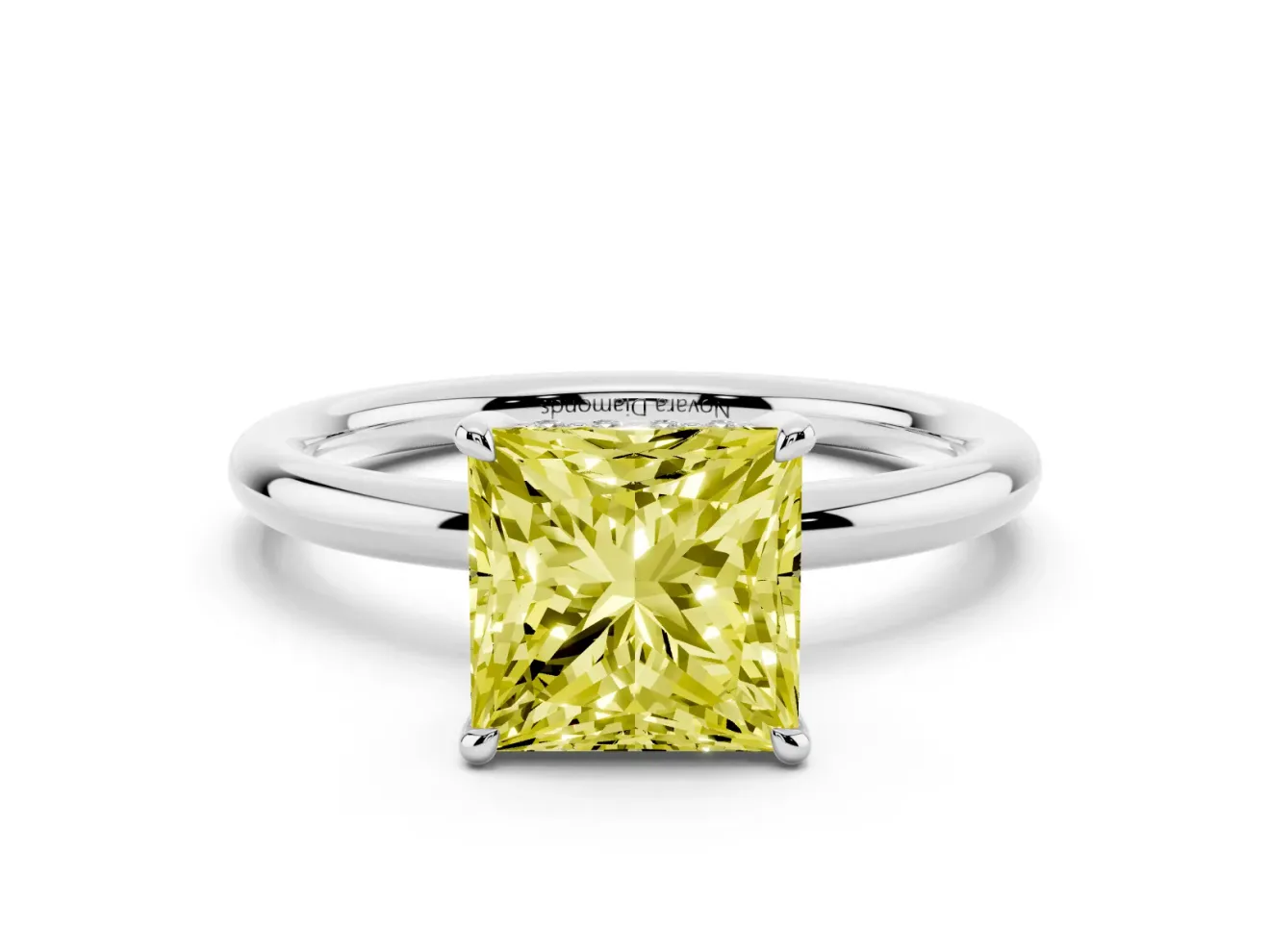 Princess Cut Hidden Halo Ring Setting for a Fancy Yellow Lab-Grown Diamond | White Gold