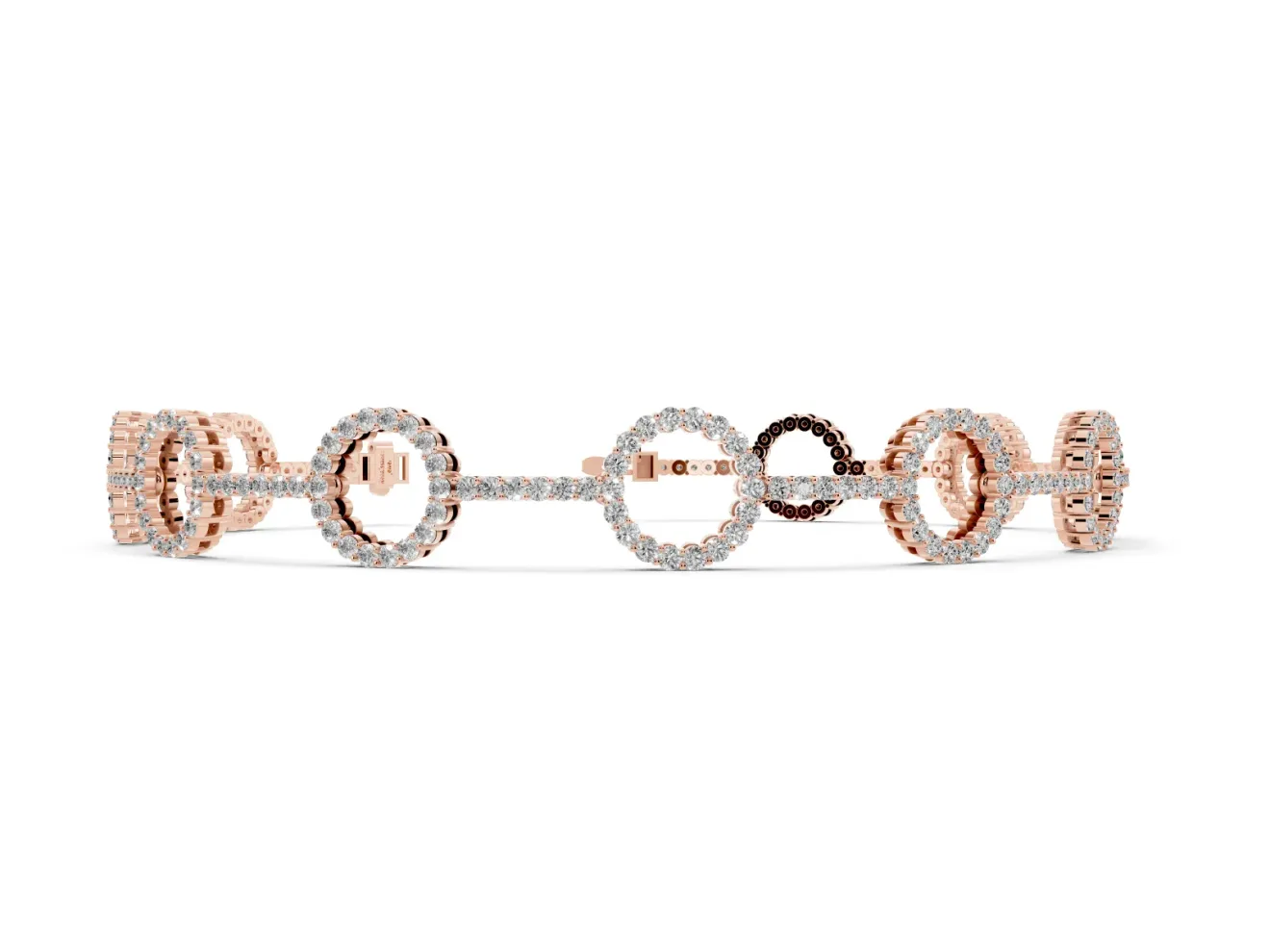 Round Lab-Grown Diamond Pavé Circle Link Tennis Bracelet | Stone Bar Links | Rose Gold