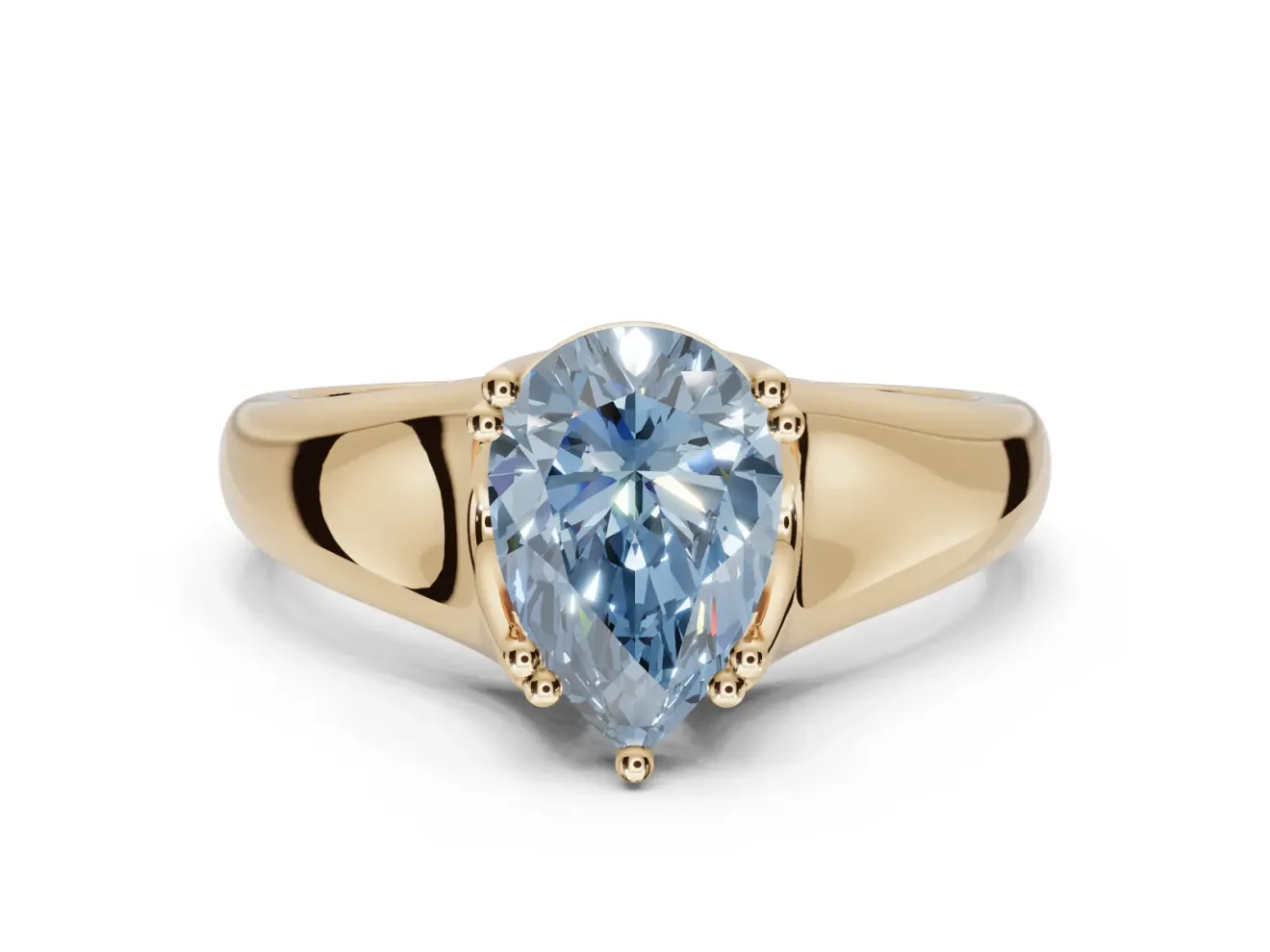 Pear-Shaped Double Claw Solitaire Engagement Ring Setting for a Fancy Blue Lab-Grown Diamond | Yellow Gold