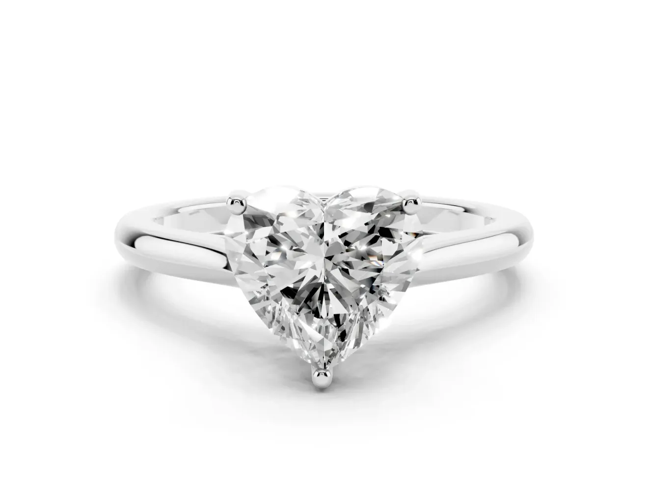 Heart Cut Diamond Solitaire Ring Set in White gold with Cathedral Band and Prong Setting