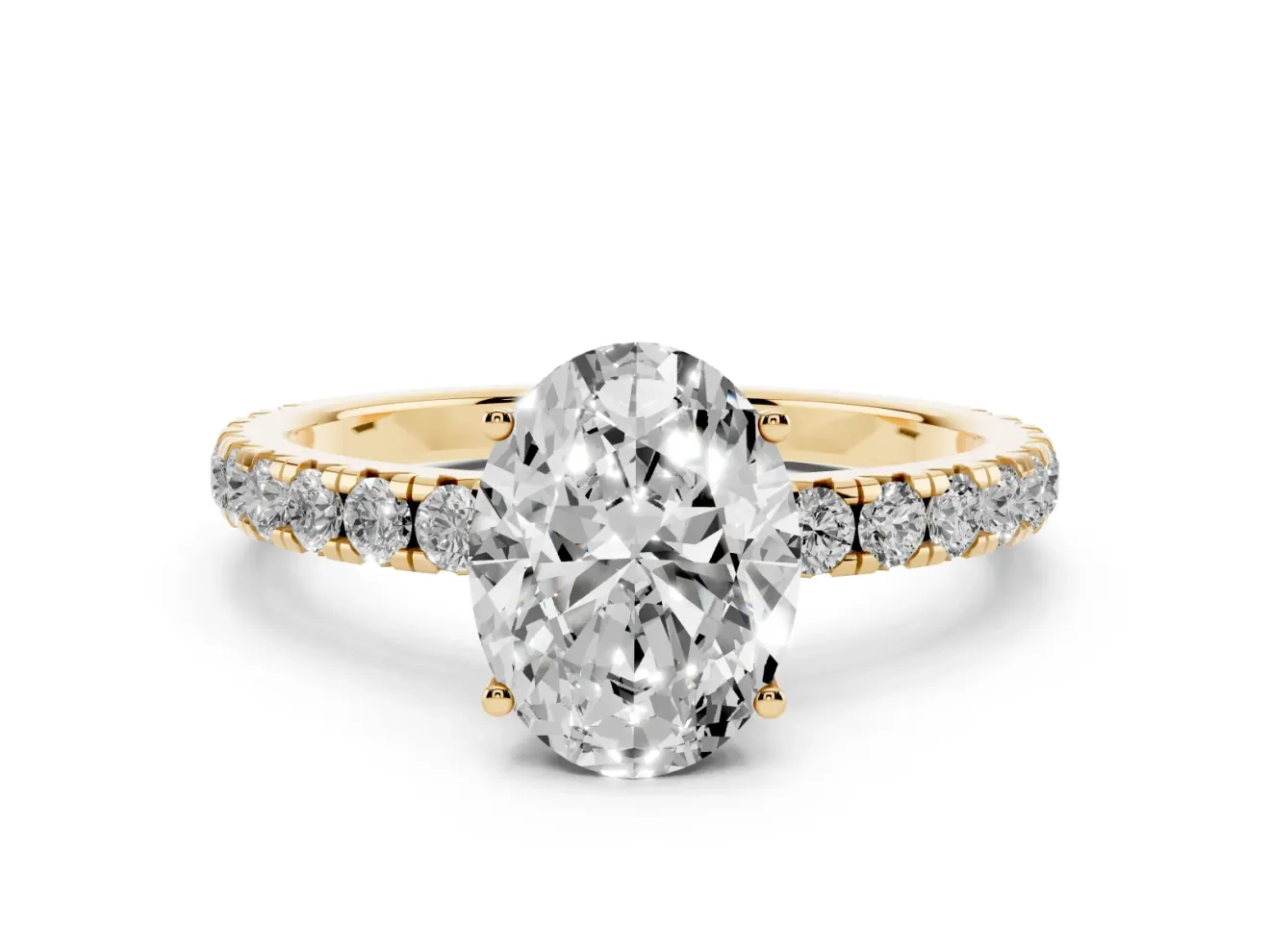 Oval Pave Engagement Ring Setting | Shared Prong Band | Yellow Gold