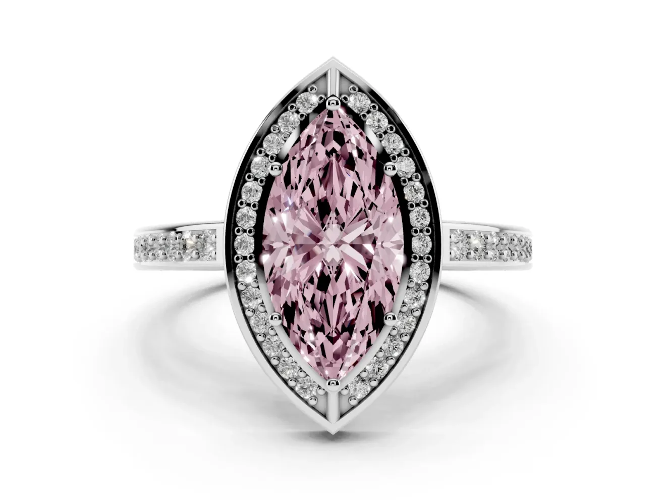 Marquise Sectioned Halo Engagement Ring Setting for a Fancy Pink Lab-Grown Diamond | White Gold