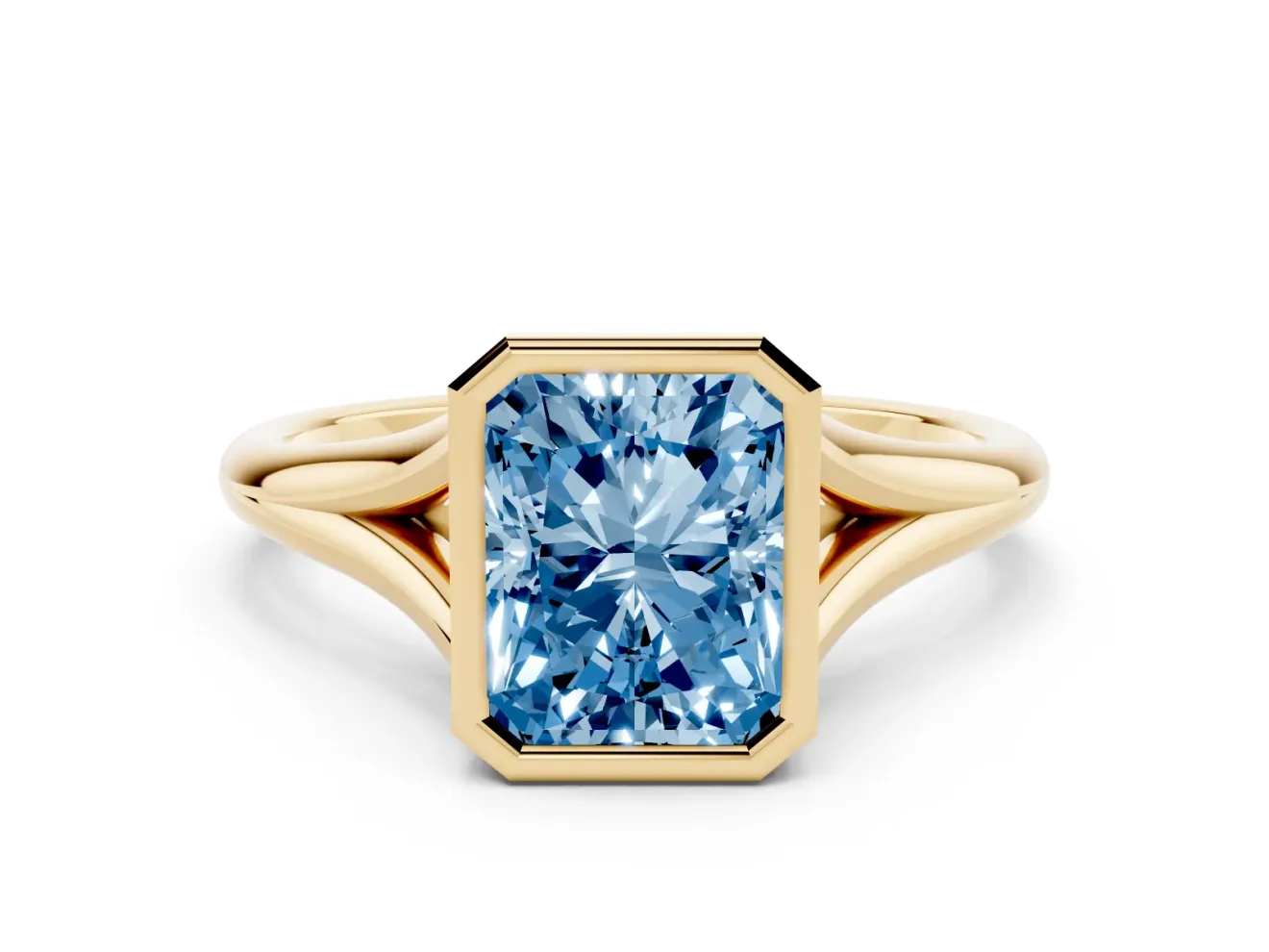 Radiant Cut Bezel Engagement Ring Setting for a Fancy Blue Lab-Grown Diamond | Yellow Gold