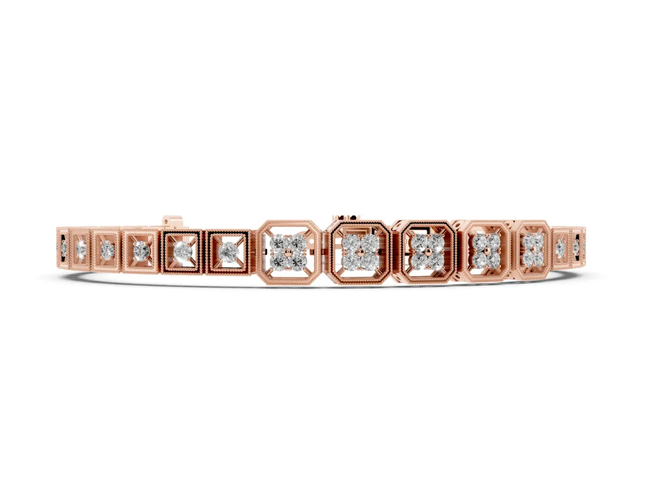 Round Diamond Tennis Bracelet Set in Rose gold with Milgrain Bezel Setting