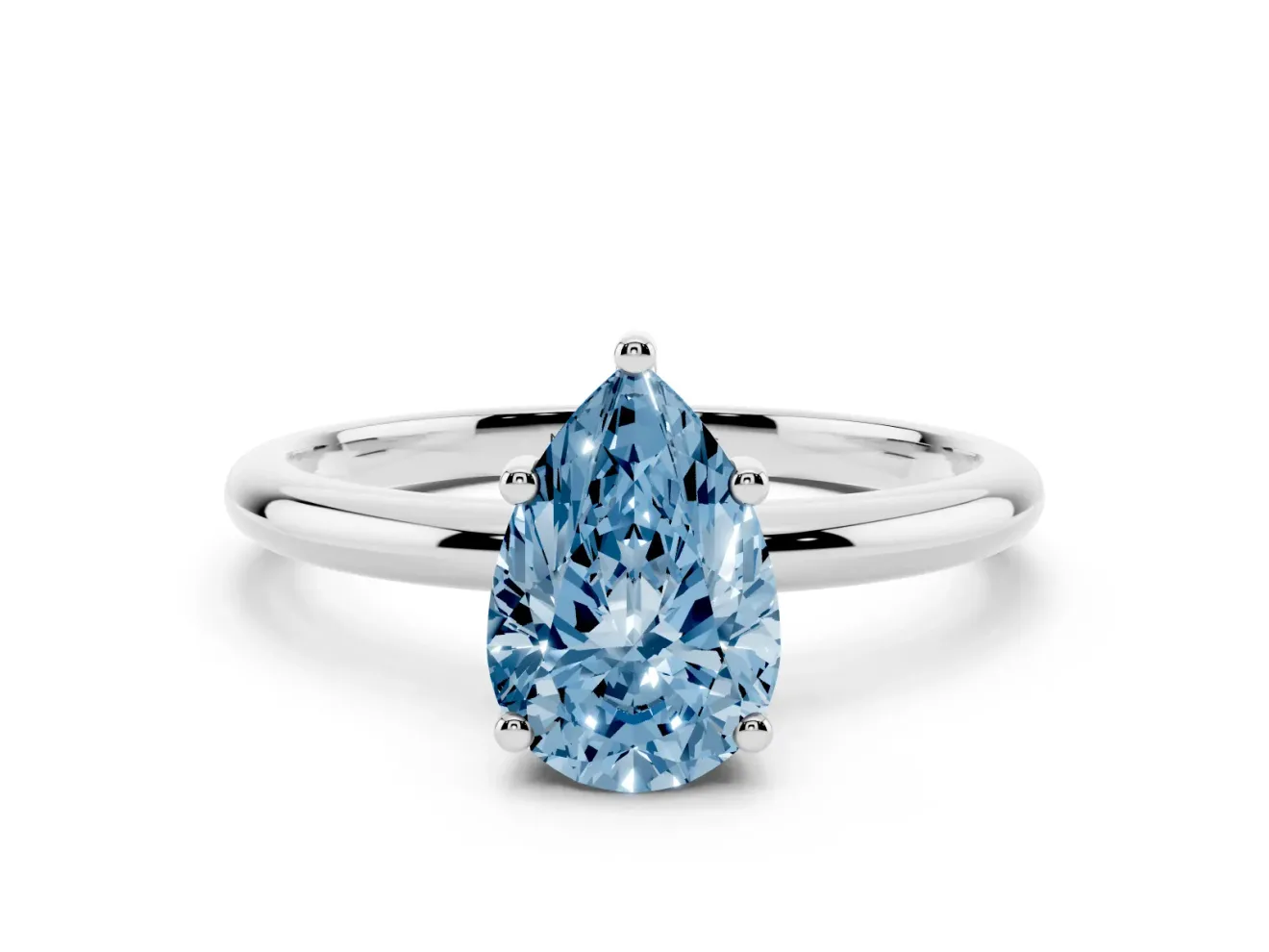 Fancy Blue Pear Cut Diamond Solitaire Engagement Ring Set in Platinum with Prong Setting and Polished Band