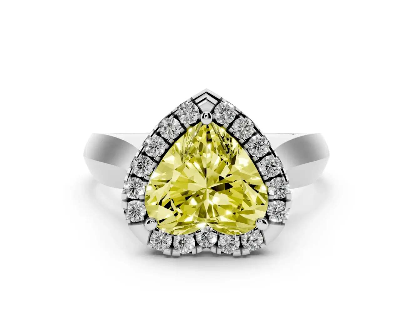 Heart-Shaped Halo Engagement Ring Setting for a Fancy Yellow Lab-Grown Diamond | Square Profile Band | White Gold