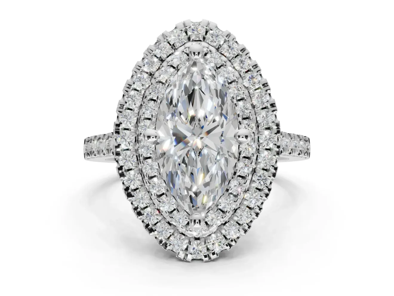 Marquise Double Halo Engagement Ring Setting | Pave Shoulders | Platinum