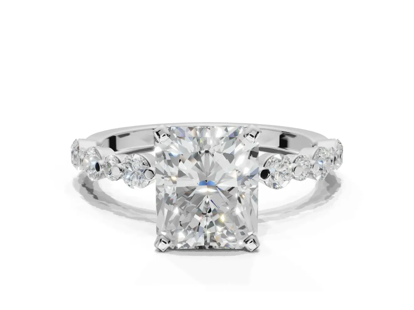 Radiant Cut Pavé Solitaire Engagement Ring Setting | Alternating Accents | Platinum
