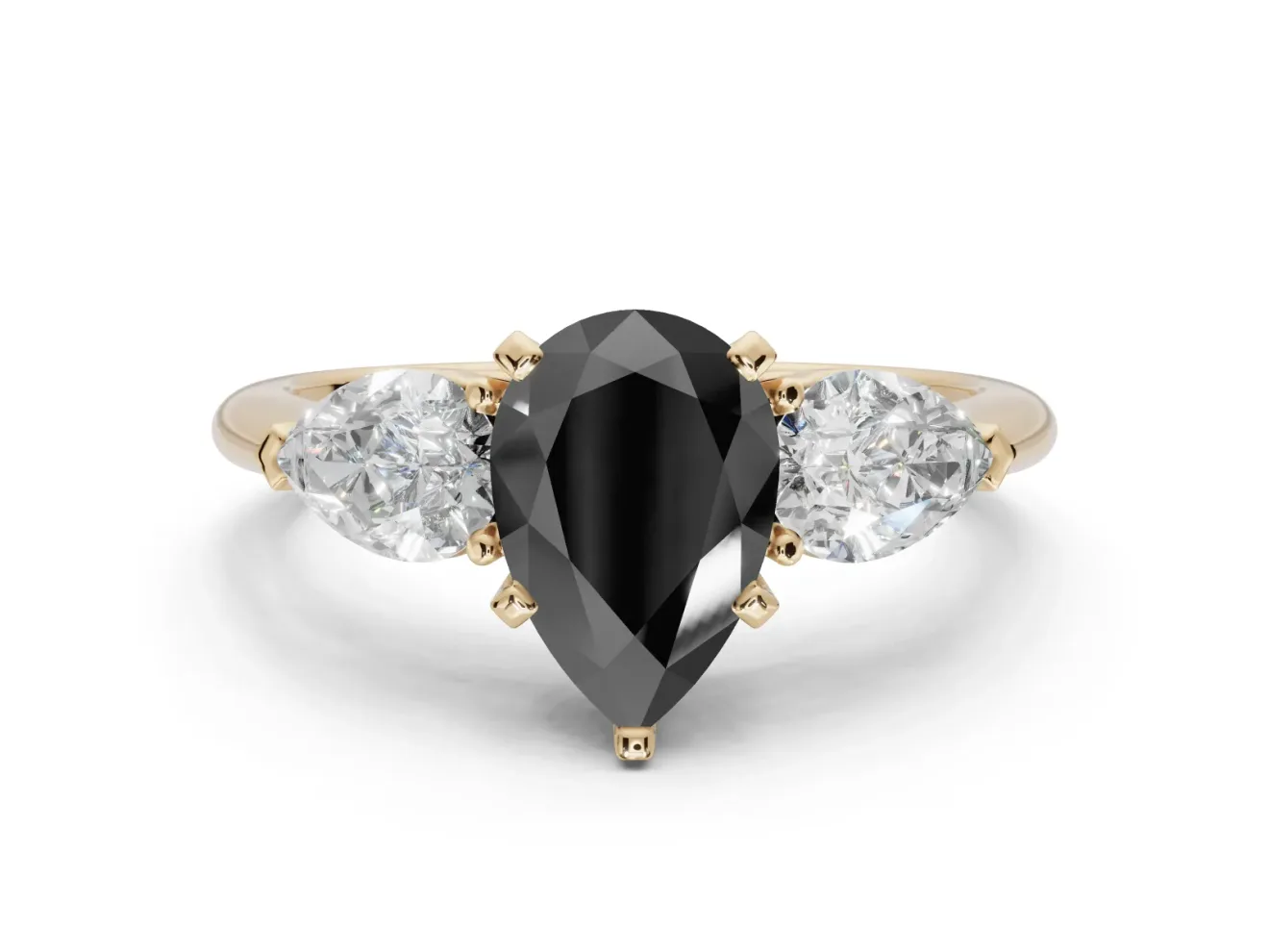 Pear-Shaped Three-Stone Engagement Ring Setting for a Black Center | Pear Side Stones | Yellow Gold