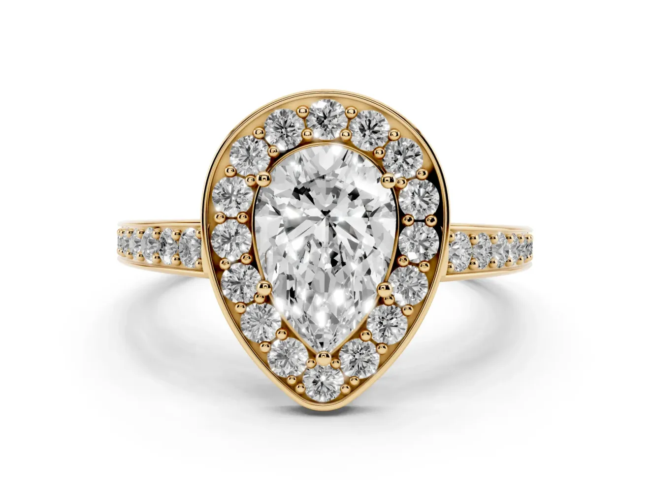 Pear-Shaped Framed Halo Engagement Ring Setting | Graduated Pavé Band | Yellow Gold