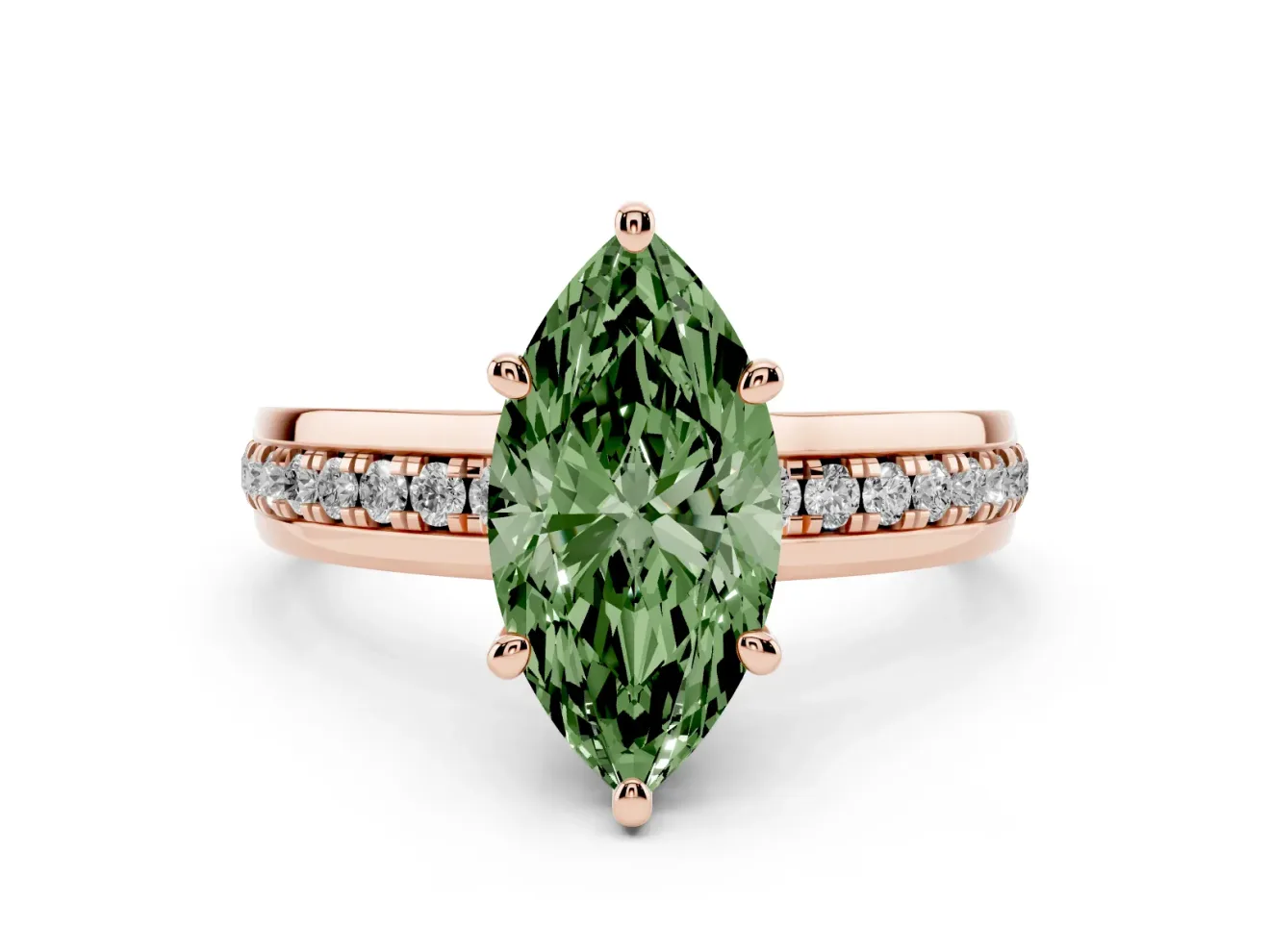 Marquise Channel Set Engagement Ring Setting for a Fancy Green Lab-Grown Diamond | Rope Collar | Rose Gold