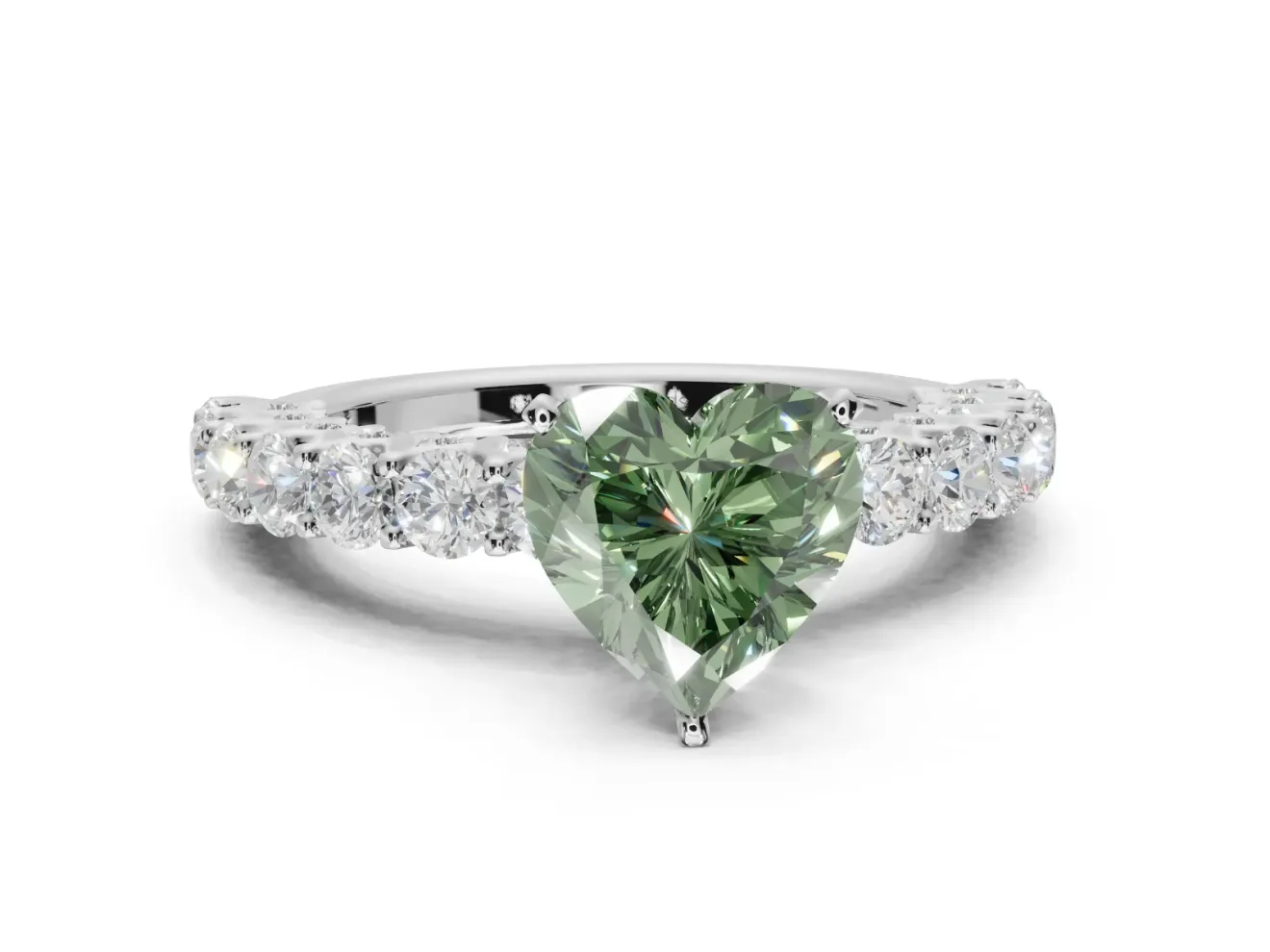 Heart-Shaped Shared Prong Engagement Ring Setting for a Fancy Green Lab-Grown Diamond | White Gold