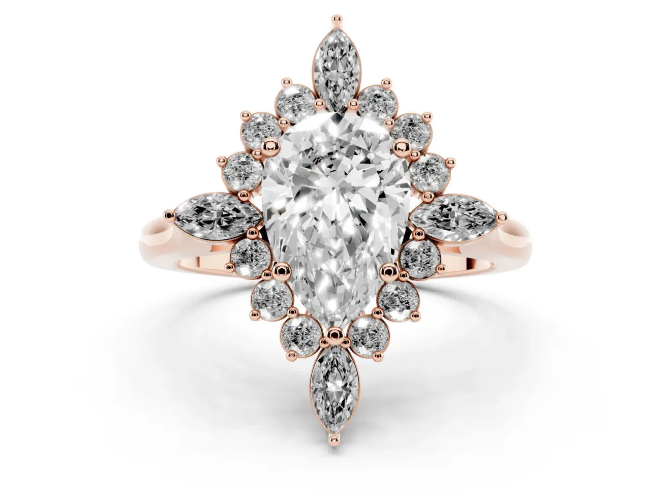 Pear-Shaped Cluster Halo Engagement Ring Setting | Rose Gold