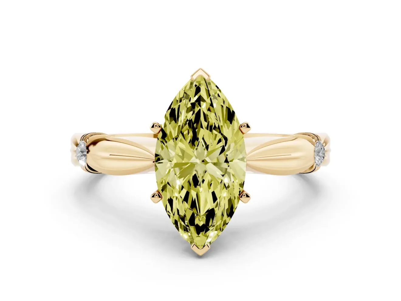 Marquise Floral Solitaire Engagement Ring Setting for a Fancy Yellow Lab-Grown Diamond | Yellow Gold