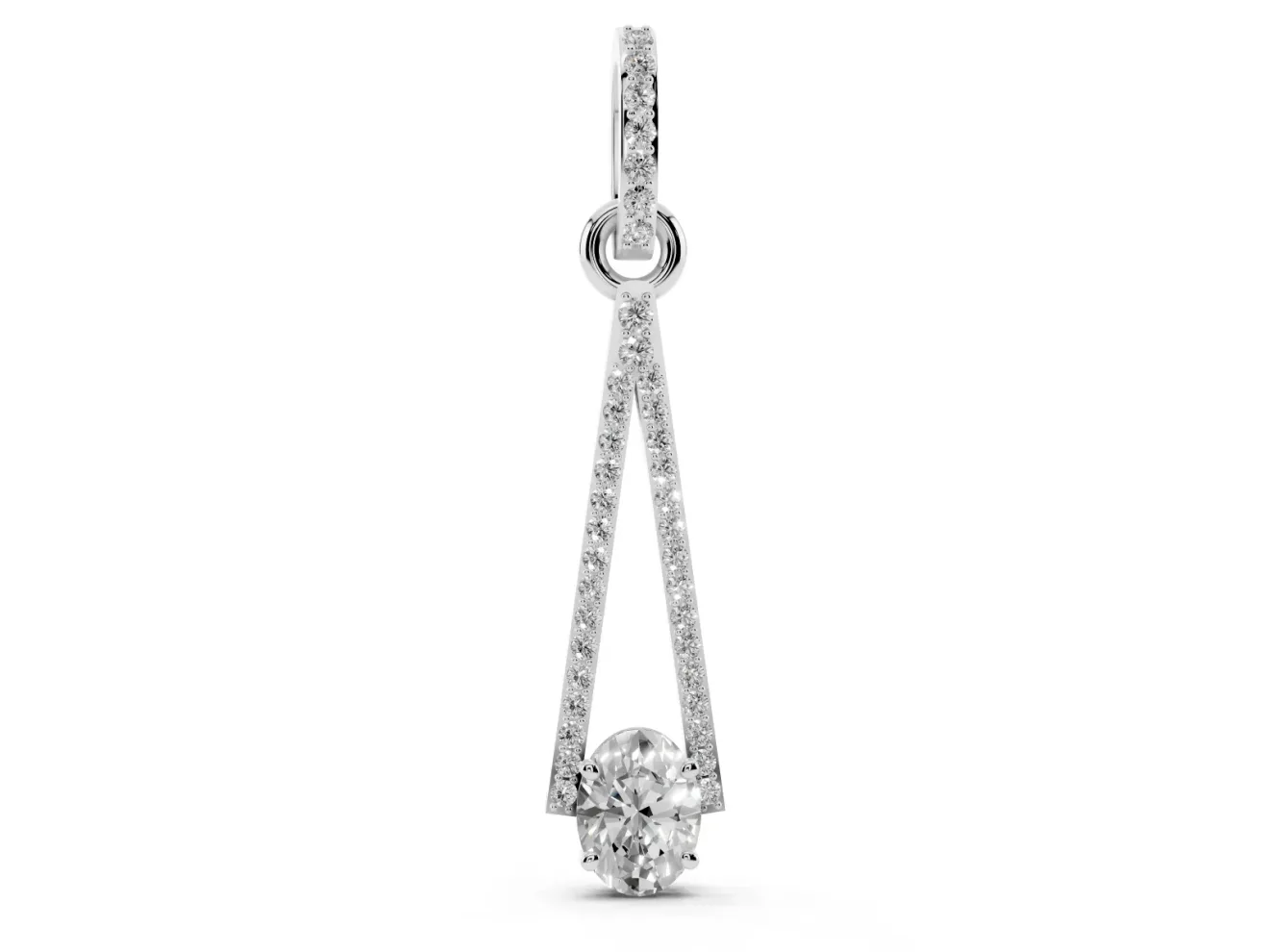 Oval Lab-Grown Diamond Pavé Open Triangle Pendant Necklace | Pavé Bail | White Gold