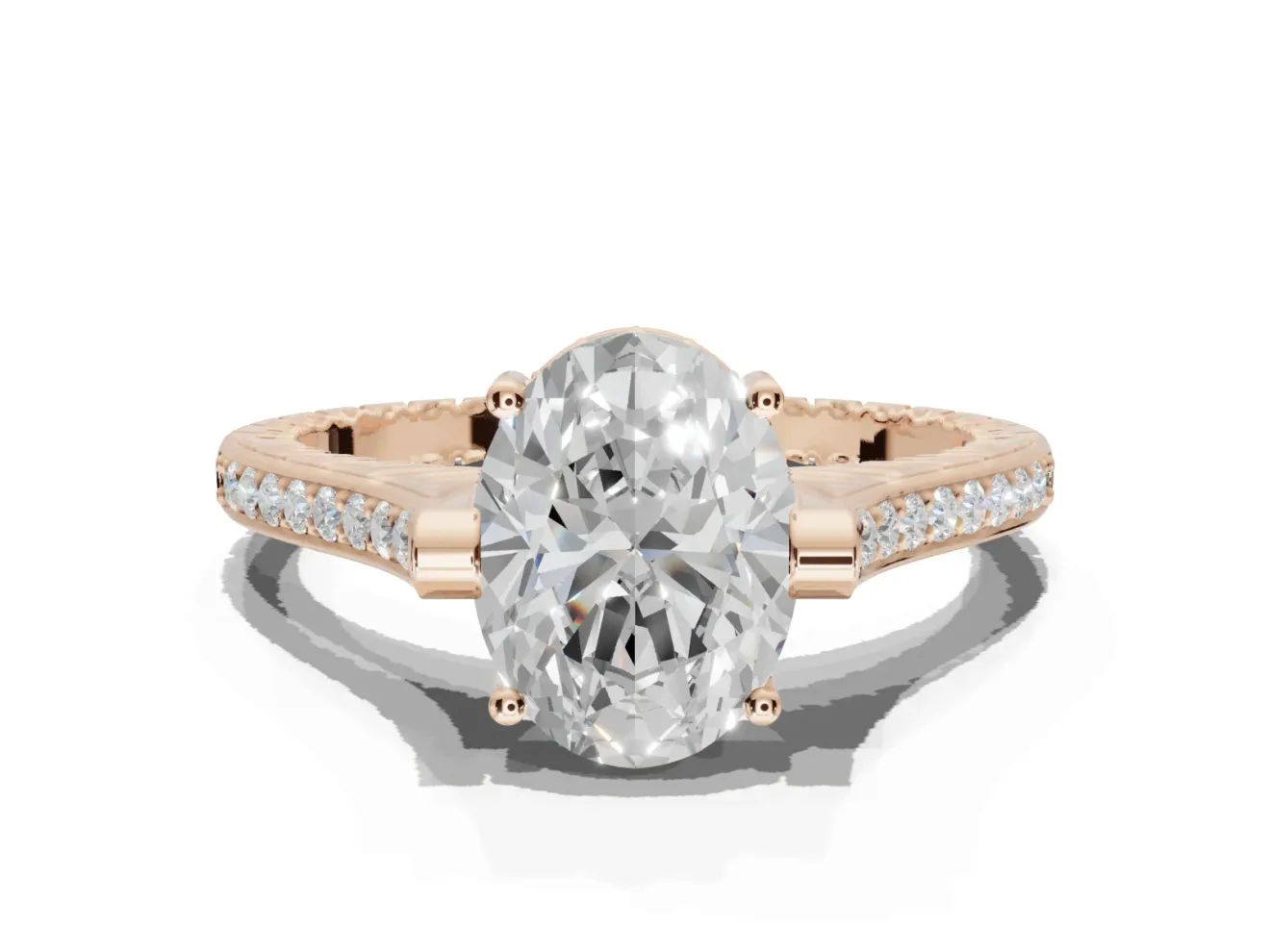 Oval Vintage Cathedral Engagement Ring Setting | Carved Band | Rose Gold