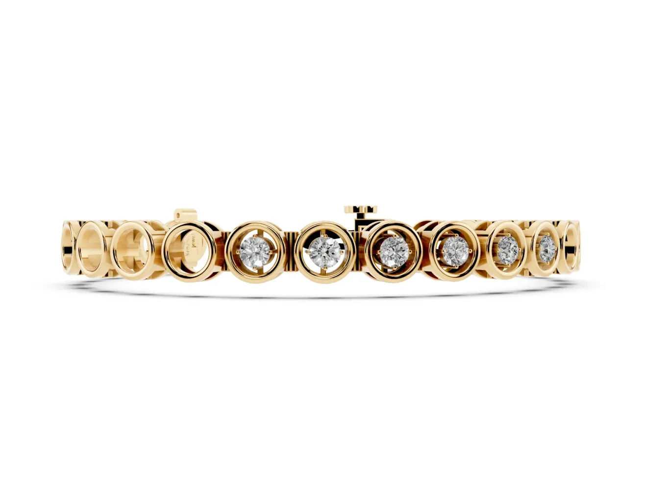 Round Lab-Grown Diamond Open Circle Link Bracelet | Floating Prong Set Stones | Yellow Gold