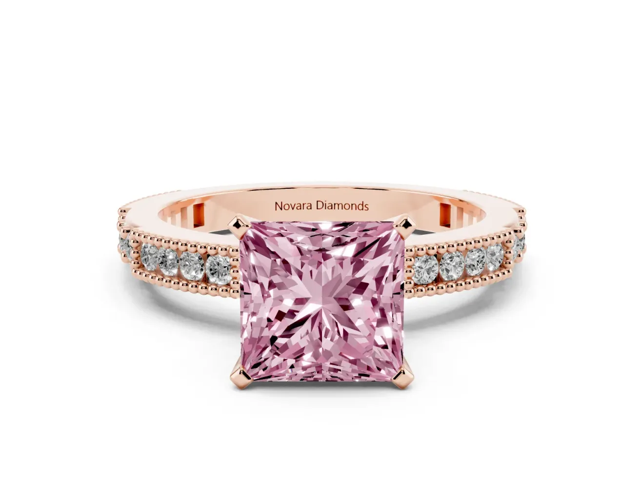 Princess Cut Vintage Pavé Engagement Ring Setting for a Fancy Pink Lab-Grown Diamond | Rose Gold