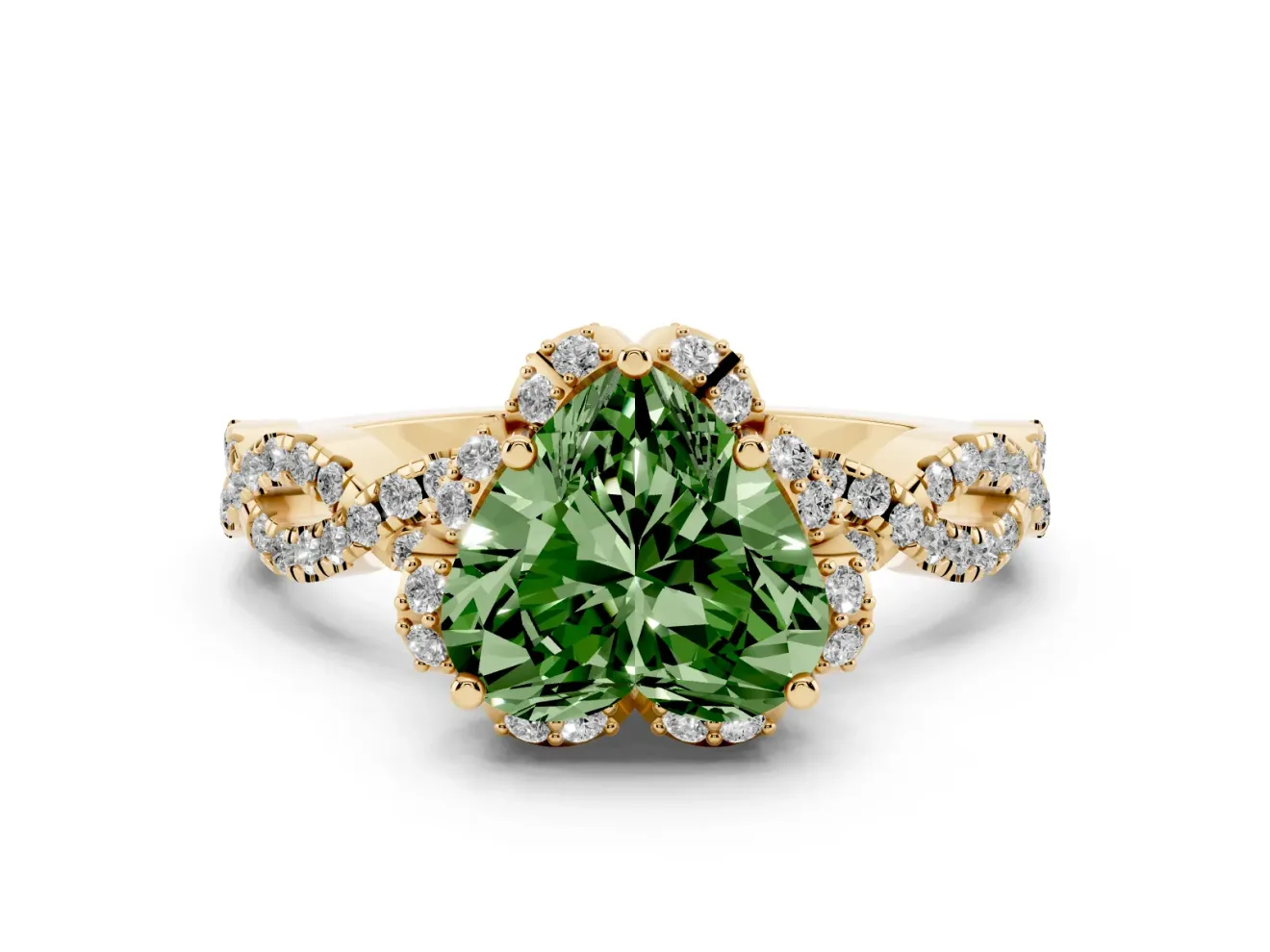 Heart-Shaped Halo Engagement Ring Setting for a Fancy Green Lab-Grown Diamond | Yellow Gold - Design NV-24725
