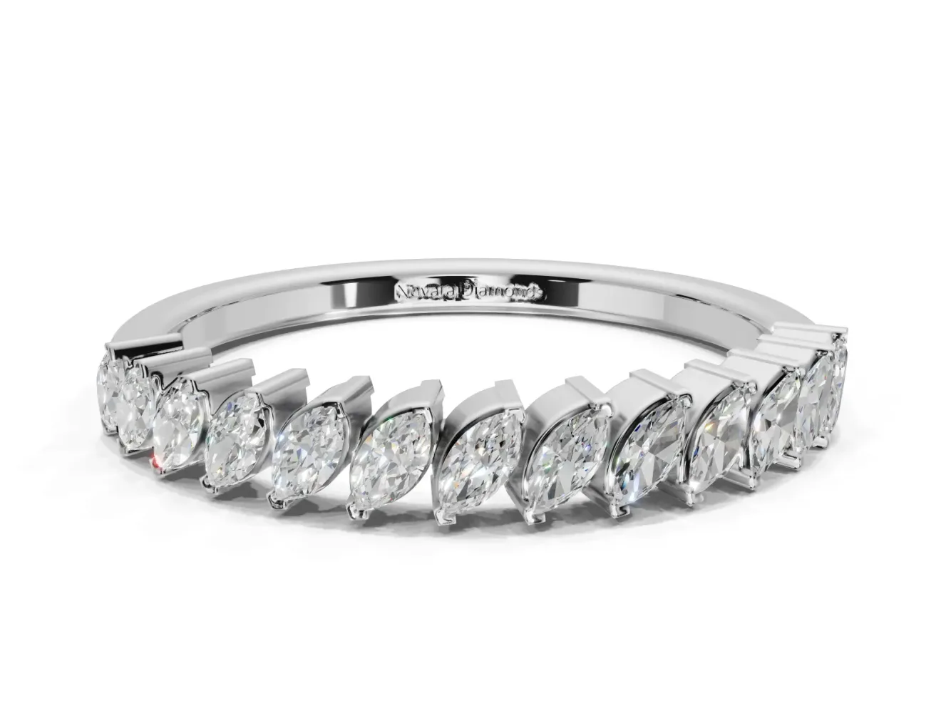 Marquise Lab-Grown Diamond Slanted Half Eternity Wedding Band | Tip Cups | Platinum