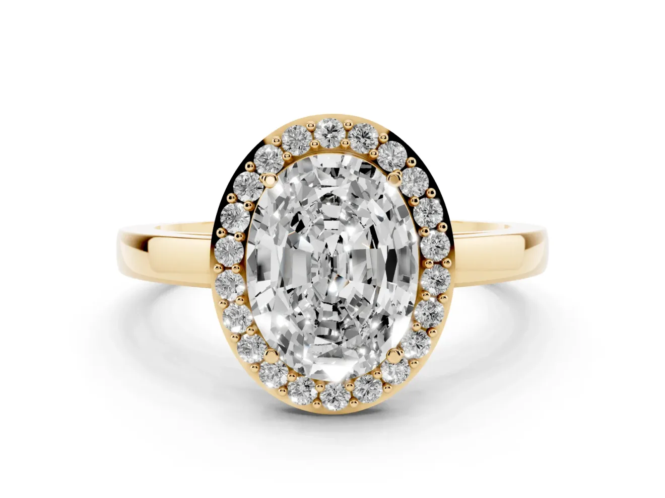 Oval Cut Diamond Halo Ring Set in Yellow gold with Solitaire Band and Prong Setting