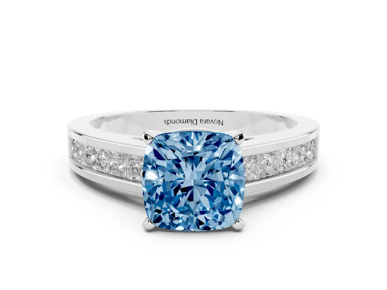 Cushion Cut Channel Engagement Ring Setting for a Fancy Blue Lab-Grown Diamond | Sterling Silver