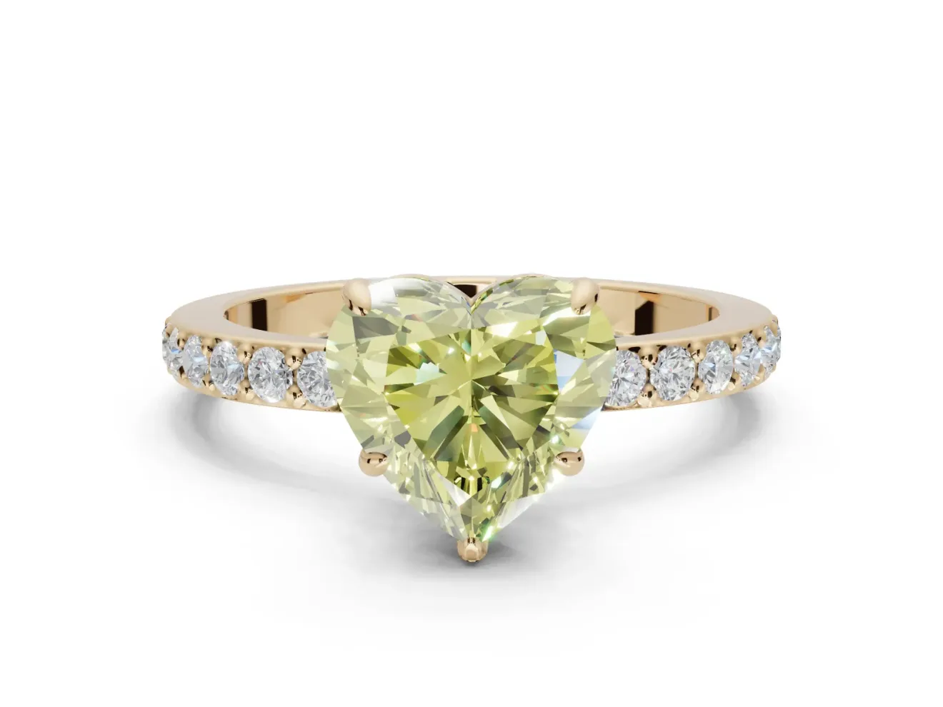 Heart-Shaped Pavé Engagement Ring Setting for a Fancy Yellow Lab-Grown Diamond | Yellow Gold - Design NV-24928