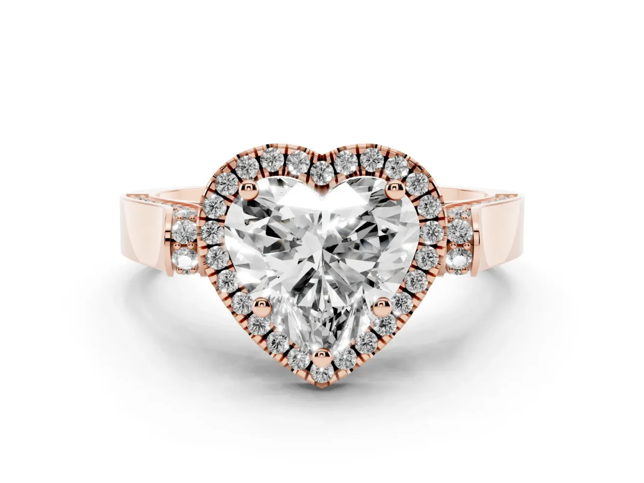 Heart-Shaped Halo Engagement Ring Setting | Pointed Pave Shoulders | Rose Gold