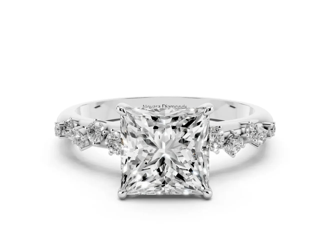 Princess Cut Solitaire Engagement Ring Setting | Graduated Scattered Accents | Sterling Silver