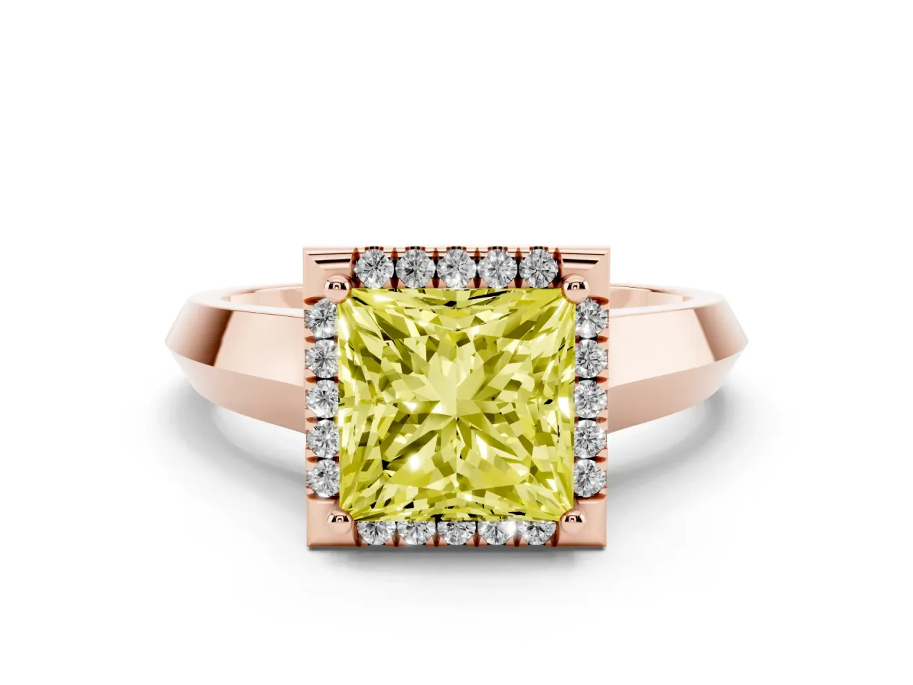 Princess Cut Halo Engagement Ring Setting for a Fancy Yellow Lab-Grown Diamond | Rose Gold