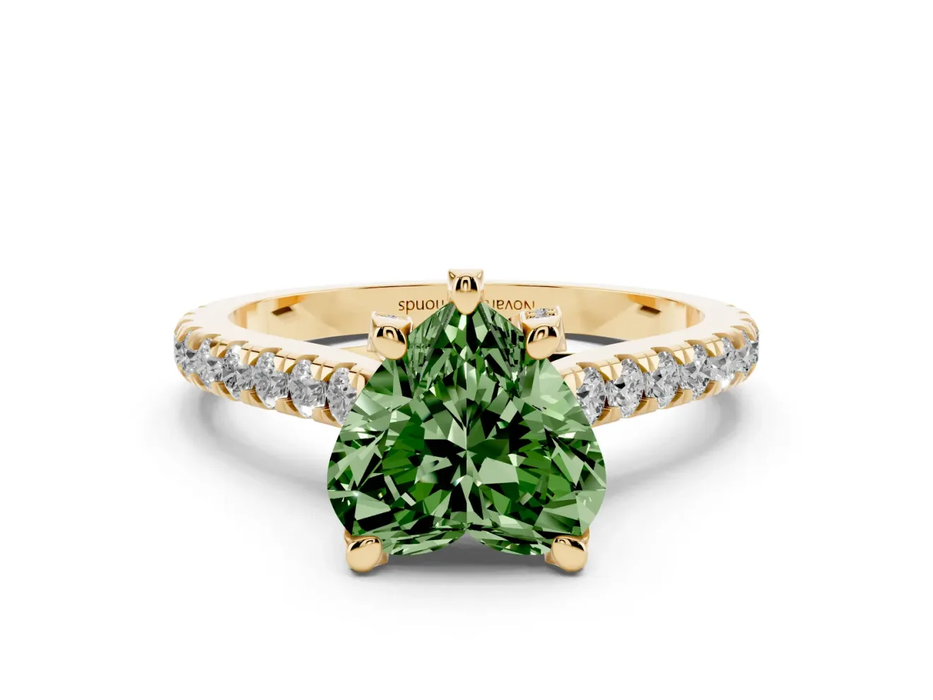 Heart-Shaped Hidden Halo Pave Engagement Ring Setting for a Fancy Green Lab-Grown Diamond | Claw Prongs | Yellow Gold