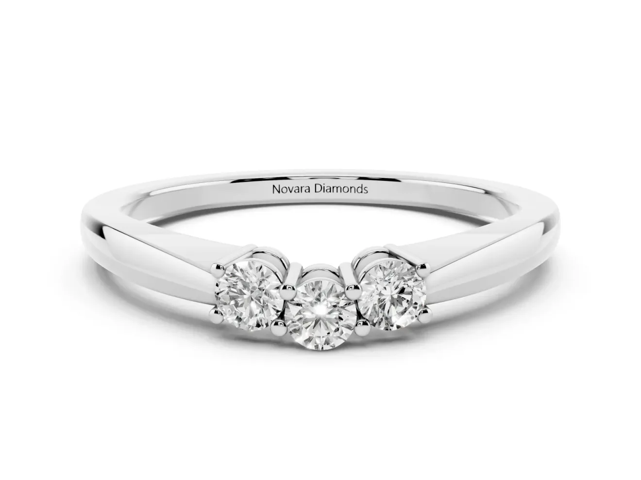 Round Lab-Grown Diamond Three Stone Curved Wedding Band | Prong Set | White Gold