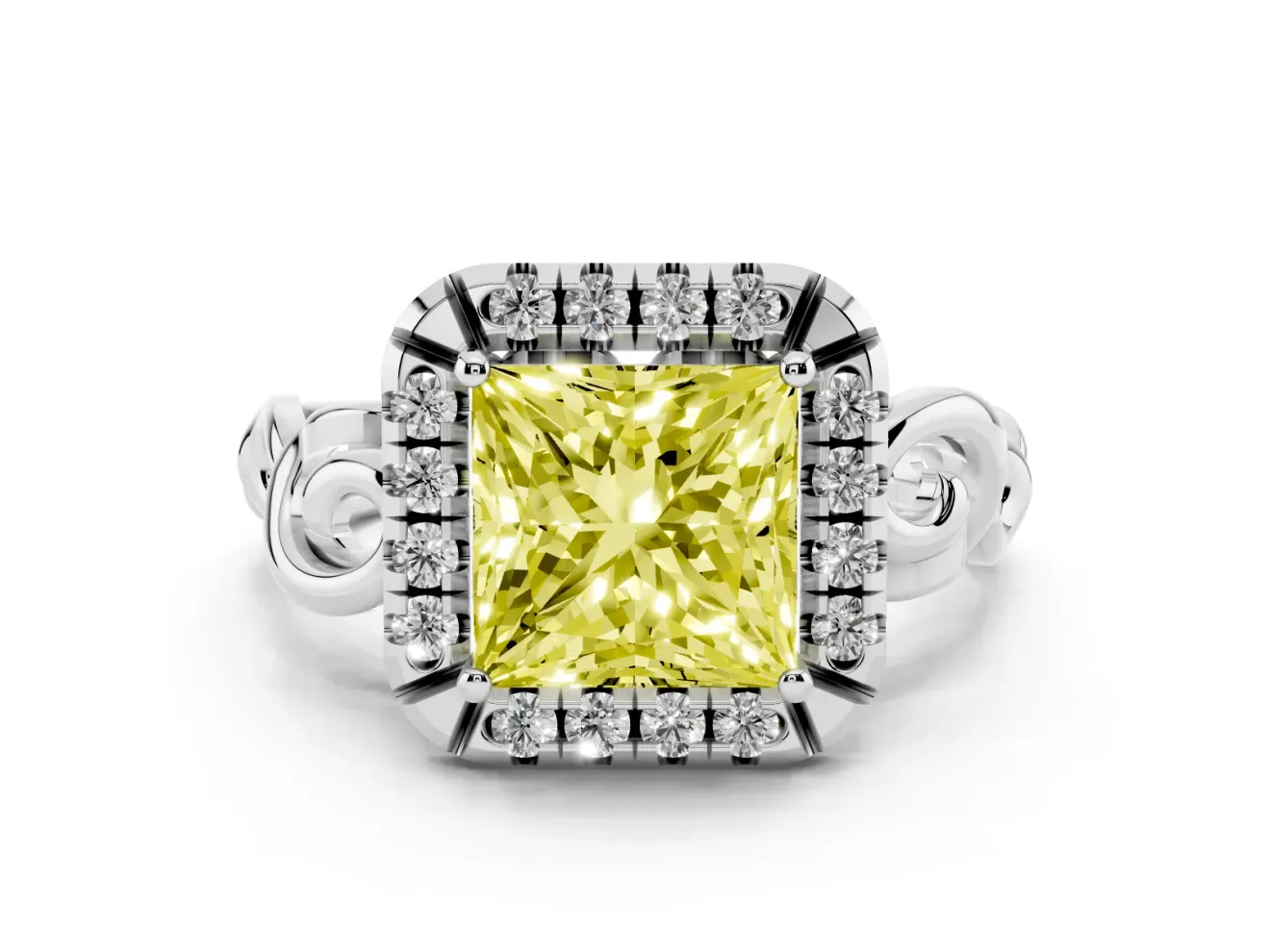 Princess Cut Filigree Halo Engagement Ring Setting for a Fancy Yellow Lab-Grown Diamond | Platinum