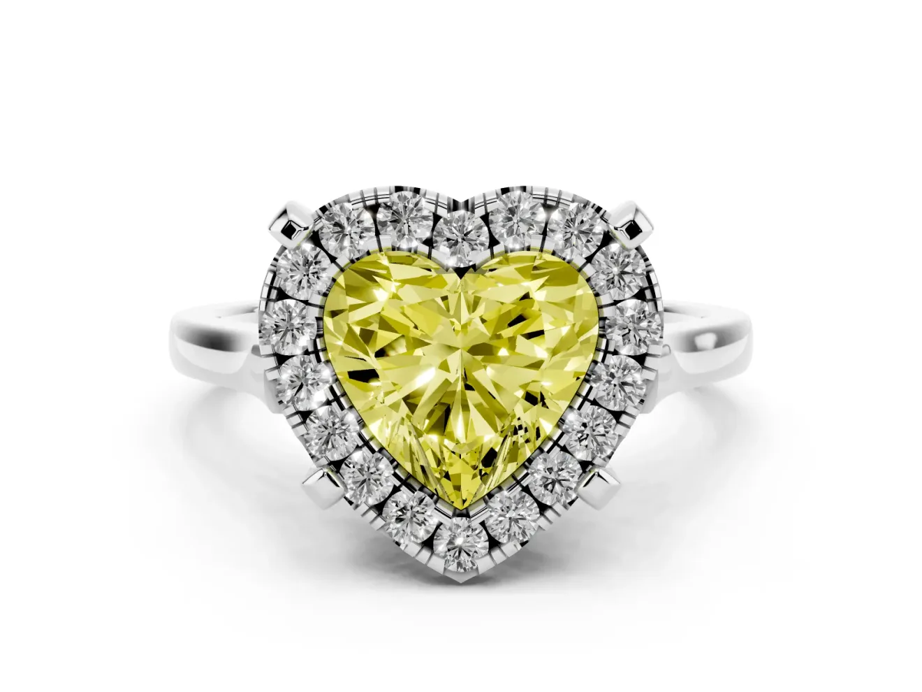 Heart-Shaped Claw Corner Halo Engagement Ring Setting for a Fancy Yellow Lab-Grown Diamond | Slim Plain Band | Platinum
