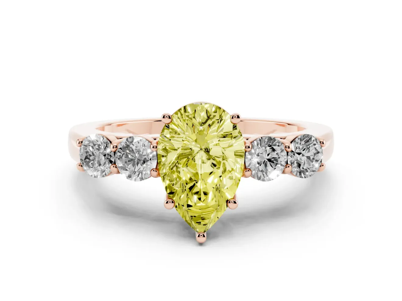 Pear-Shaped 5 Stone Engagement Ring Setting for a Fancy Yellow Lab-Grown Diamond | Rose Gold